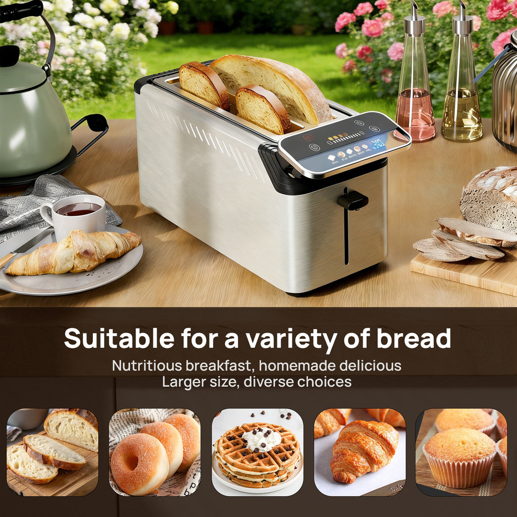 WHALLULTRA 4 Slice Long Slot Toaster, Touch Screen with Projection Display,1.5" Wide Slots, 5 Bread Types & 11 Shade Settings