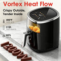 WHALLULTRA 4QT Compact Air Fryer, Touchscreen Smart Digital Color Air Fryers with View Window, 12 Presets, Air Fry, Bake, Broil, Dehydrate, Roast, Reheat - Black