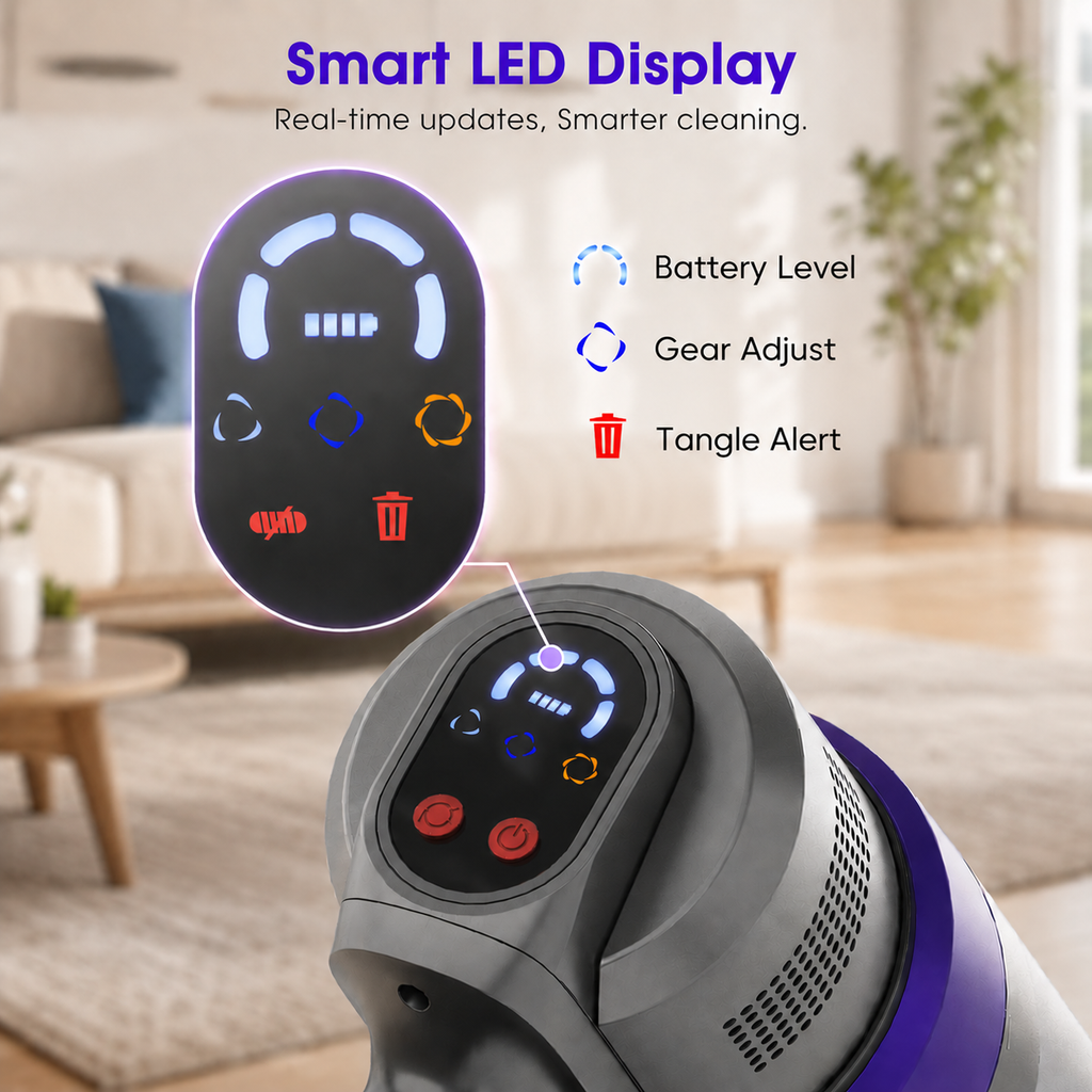 WHALLULTRA Cordless Vacuum Cleaner, Portable Stick Vacuum for Hardfloor and Carpet, Lightweight Vacuum Cleaner with LED Display & BLDC Brushless Motor