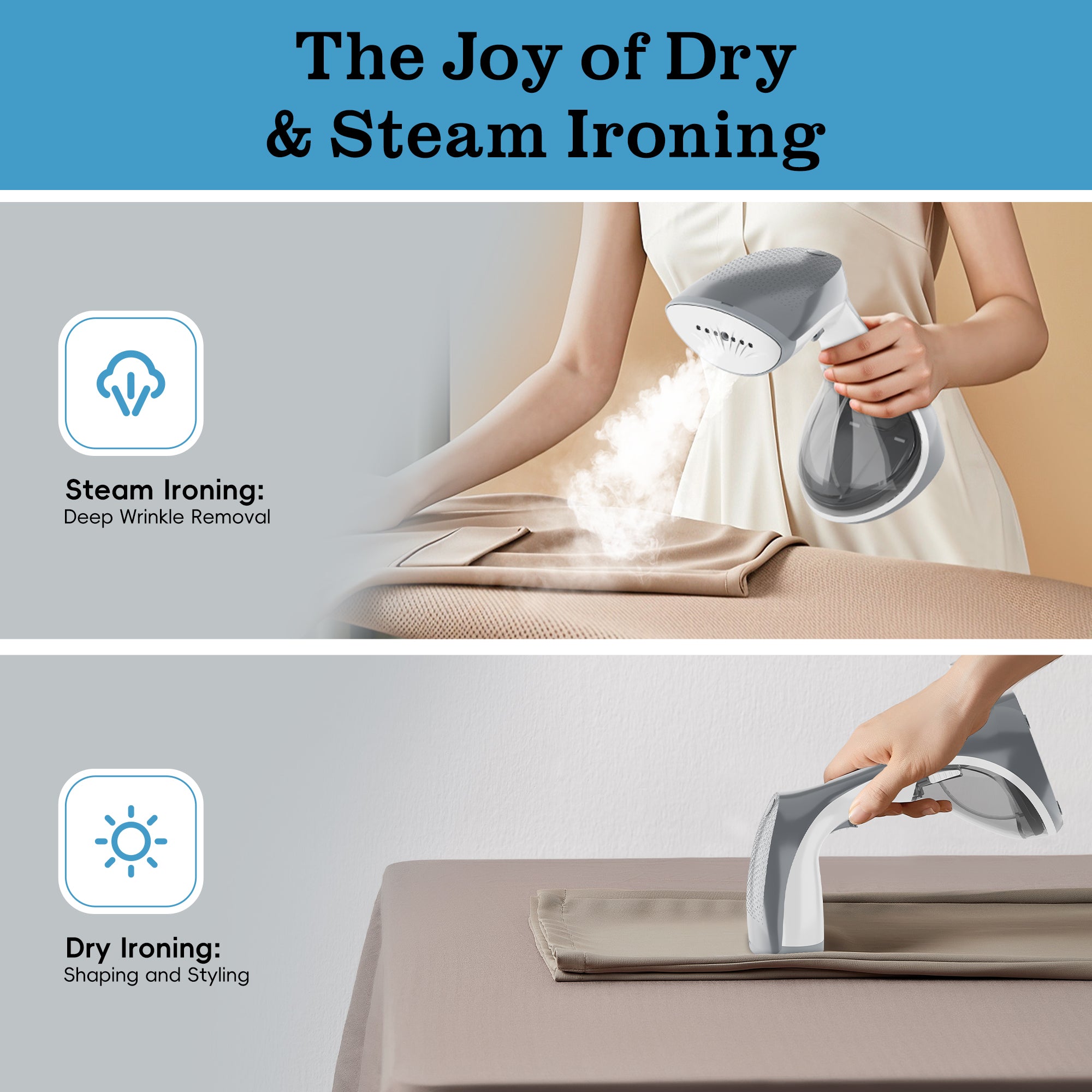 WHALLULTRA Compact Handheld Steamer with Brush, Fast Heat Up Steam Ironing, Dry Ironing, 1200W