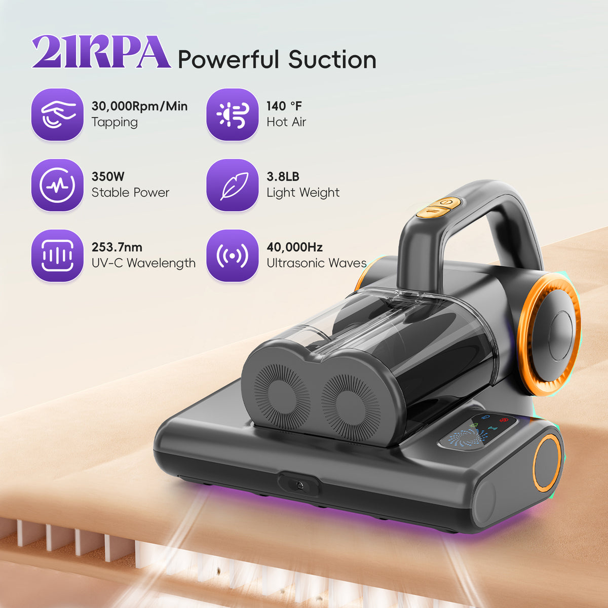 WHALLULTRA UV Bed Vacuum Cleaner, Handheld Corded Mattress Vacuum with HEPA Filter, for Sofa, Crib and Home Use