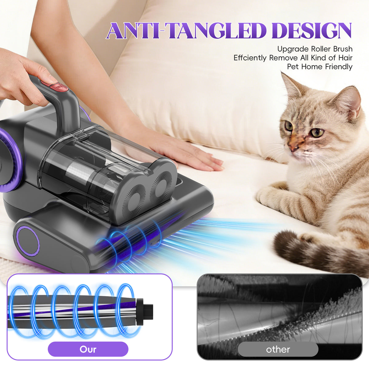 WHALLULTRA Mattress Vacuum Cleaner  with 253.7nm UV-C Light, Bed Mattress Vacuum Cleaner 16KPA , 140°F Heat, HEPA Filter & Ultrasonic, 500W Handheld Vacuum Corded for Bed, Sofa, Couch, Crib