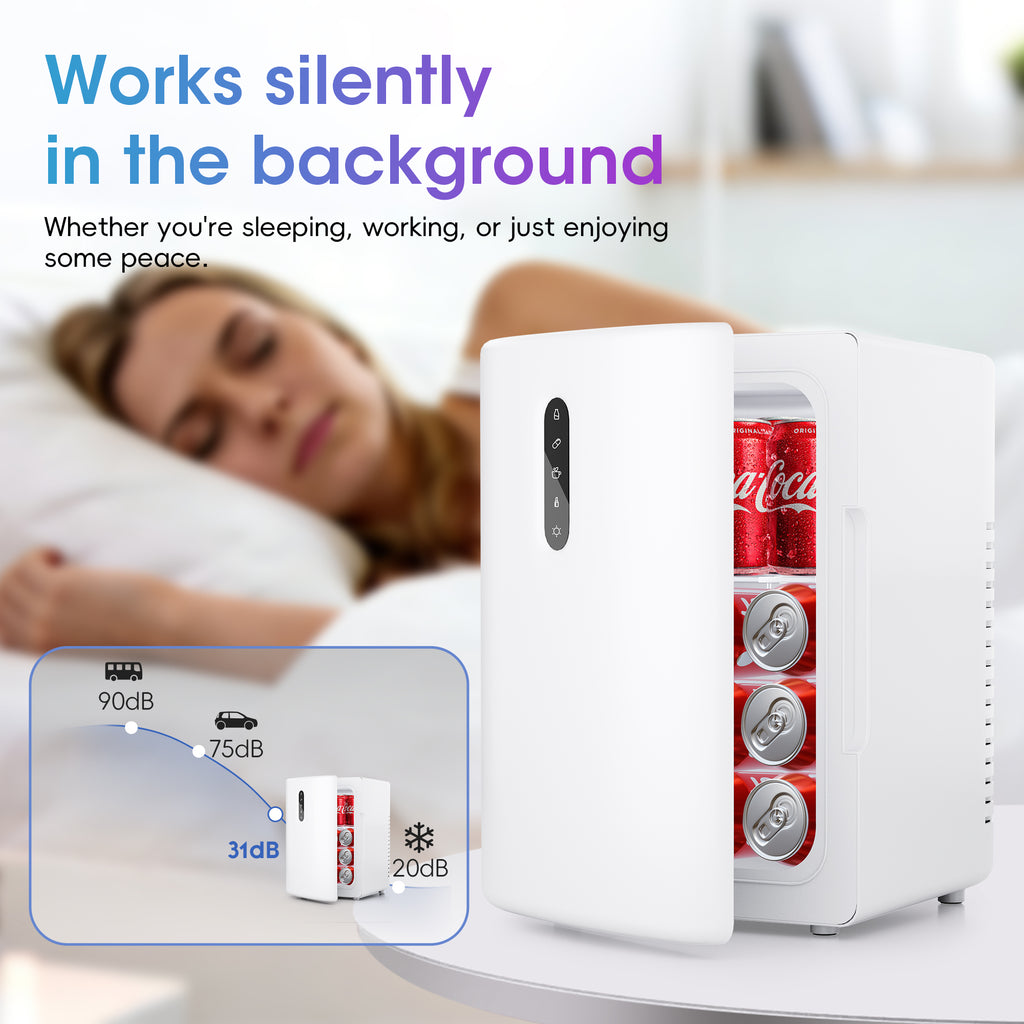 12L Mini Fridge, 15 Can Touchscreen Cooler & Warmer, AC/DC, 31dB Quiet, Cools 28°F/Heats 140°F, for Skincare, Drinks