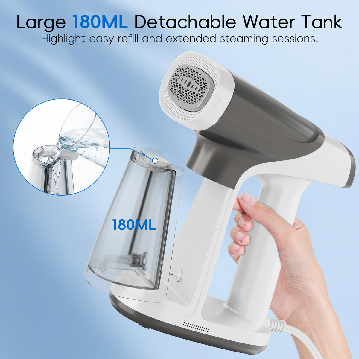 WHALLULTRA Vacuum Garment Steamer, Handheld Clothes Steamer with Suction, 180ML Tank, LED Display, Portable Travel Wrinkle Remover 1200W
