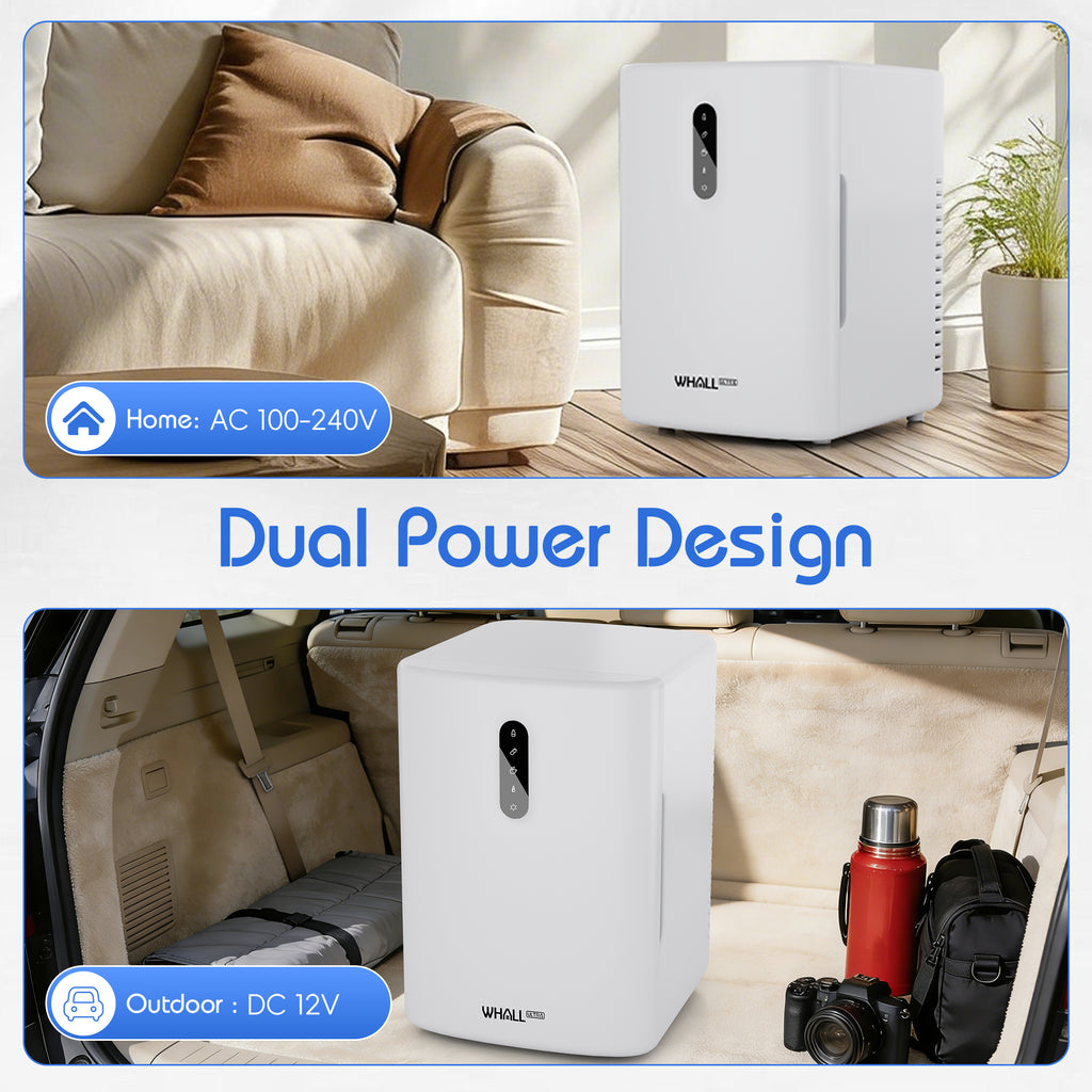 WHALL ULTRA 12L Mini Fridge Cooler & Warmer, Dual Power Portable Electric Refrigerator for Bedroom, Car, Skincare, Camping
