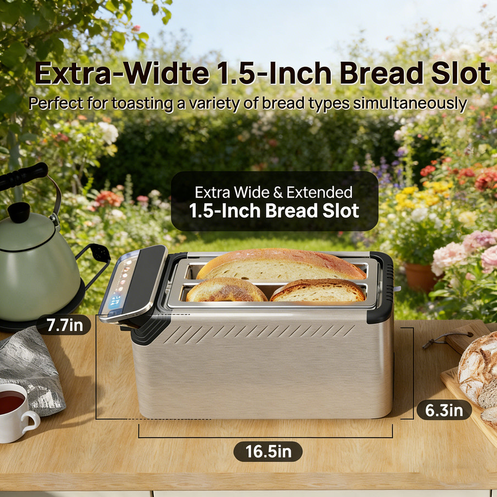 WHALLULTRA 4 Slice Long Slot Toaster, Touch Screen with Projection Display,1.5" Wide Slots, 5 Bread Types & 11 Shade Settings