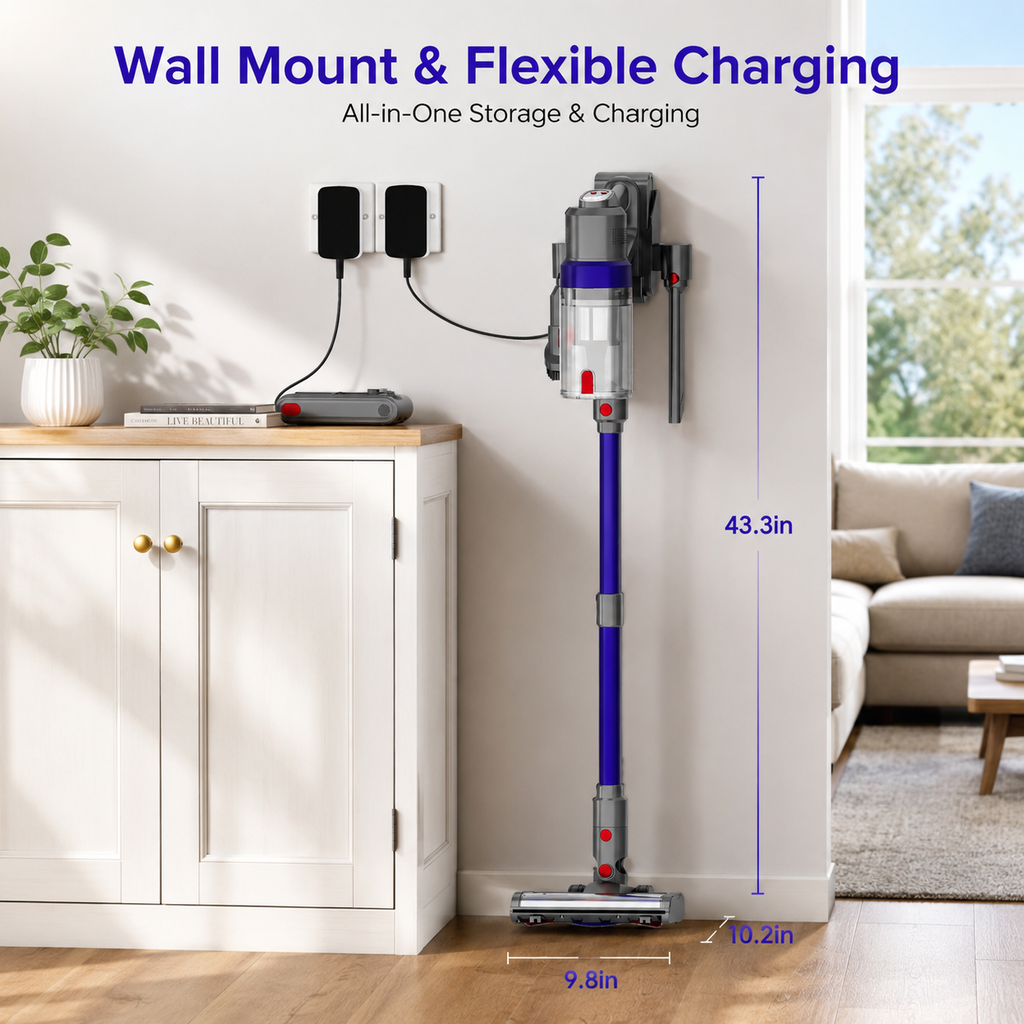 WHALLULTRA Cordless Vacuum Cleaner, Portable Stick Vacuum for Hardfloor and Carpet, Lightweight Vacuum Cleaner with LED Display & BLDC Brushless Motor