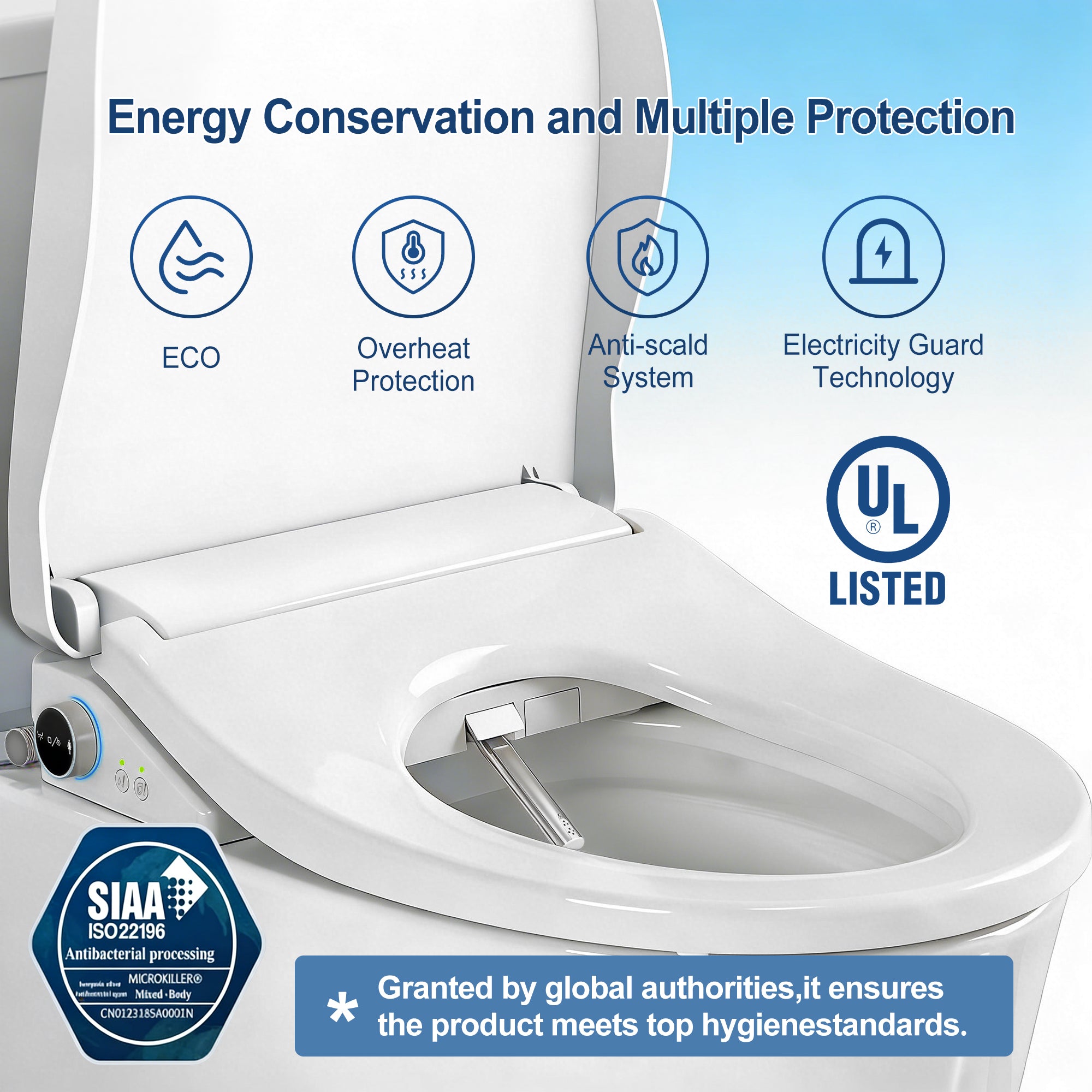 WHALLULTRA Heated Bidet Seat for Elongated Toilets – Instant Warm Water, Self-Cleaning Nozzle, Remote & Side Control, Energy-Saving ECO Mode