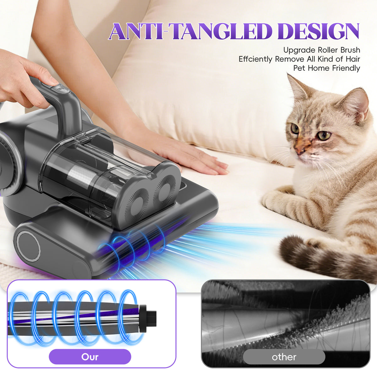 WHALLULTRA Mattress Vacuum Cleaner, Handheld Bed Vacuum with UV-C Light, HEPA Filter, for Mattress, Sofa, Couch, Crib
