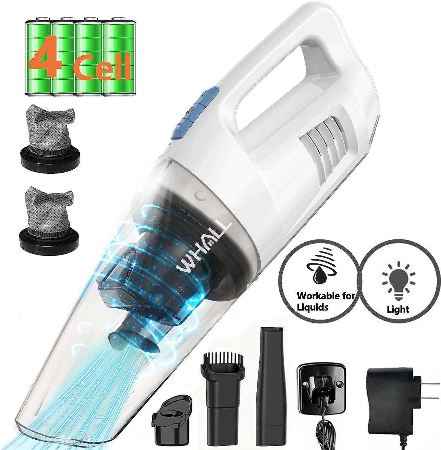 WHALLULTRA Handheld Vacuum Cleaner, 8500PA Suction, Wet Dry Vacuum Cleaner Cordless with LED Light, Portable Car Vacuum Cleaner for Home & Office