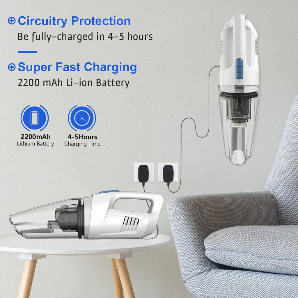 WHALLULTRA Handheld Vacuum Cleaner, 8500PA Suction, Wet Dry Vacuum Cleaner Cordless with LED Light, Portable Car Vacuum Cleaner for Home & Office