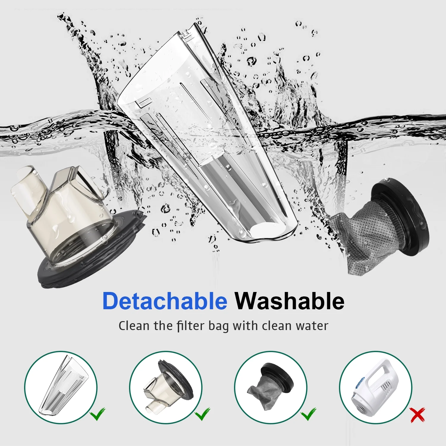 WHALLULTRA Handheld Vacuum Cleaner, 8500PA Suction, Wet Dry Vacuum Cleaner Cordless with LED Light, Portable Car Vacuum Cleaner for Home & Office