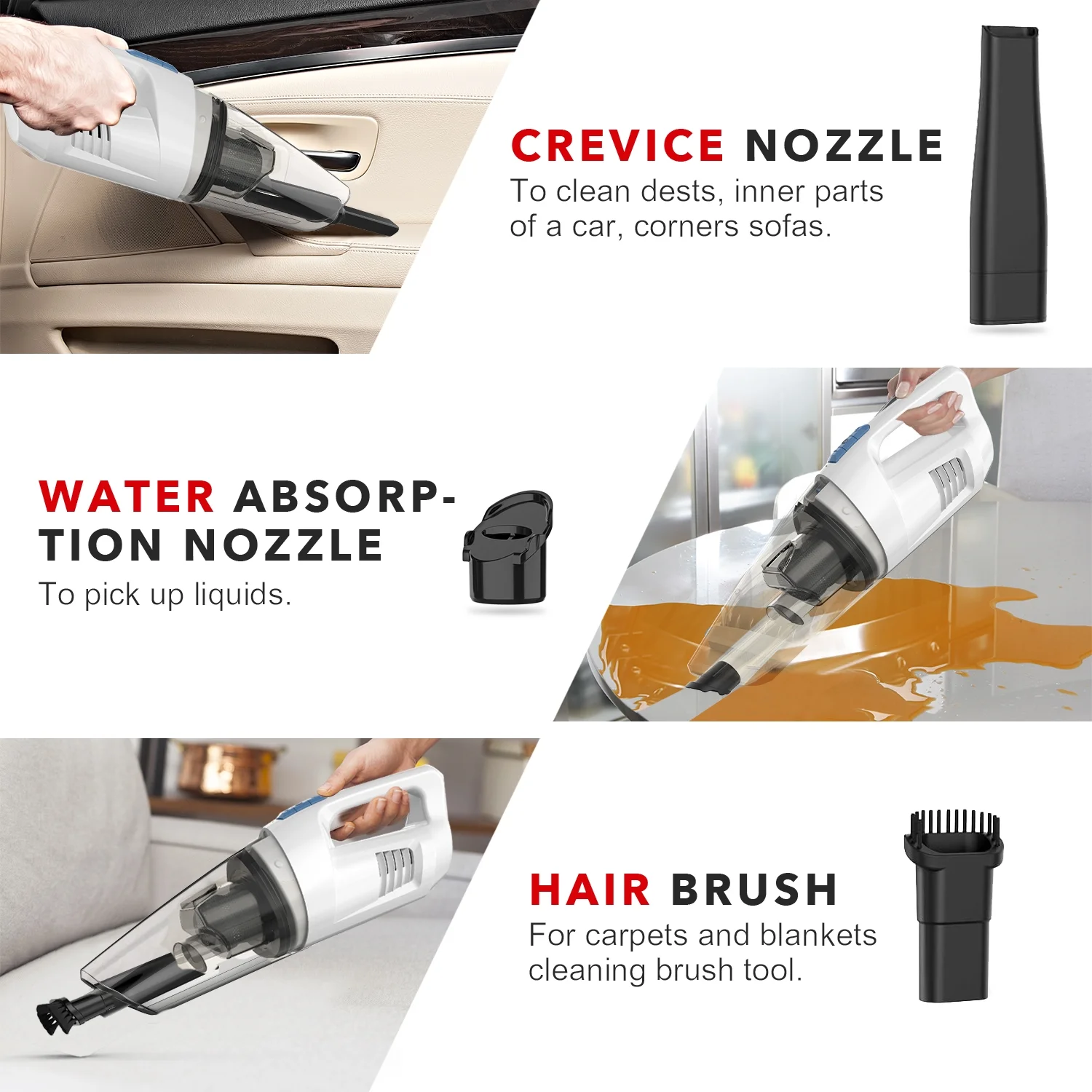 WHALLULTRA Handheld Vacuum Cleaner, 8500PA Suction, Wet Dry Vacuum Cleaner Cordless with LED Light, Portable Car Vacuum Cleaner for Home & Office