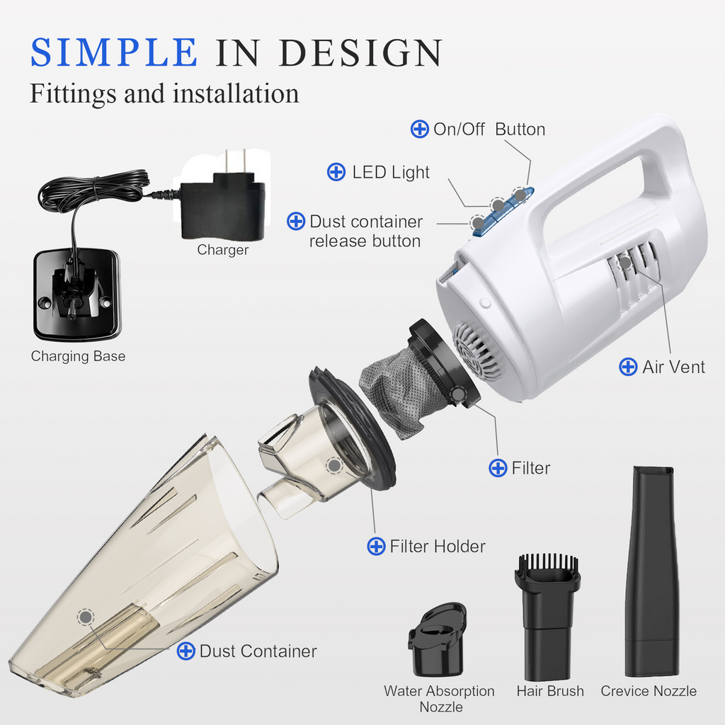 WHALLULTRA Handheld Vacuum Cleaner, 8500PA Suction, Wet Dry Vacuum Cleaner Cordless with LED Light, Portable Car Vacuum Cleaner for Home & Office