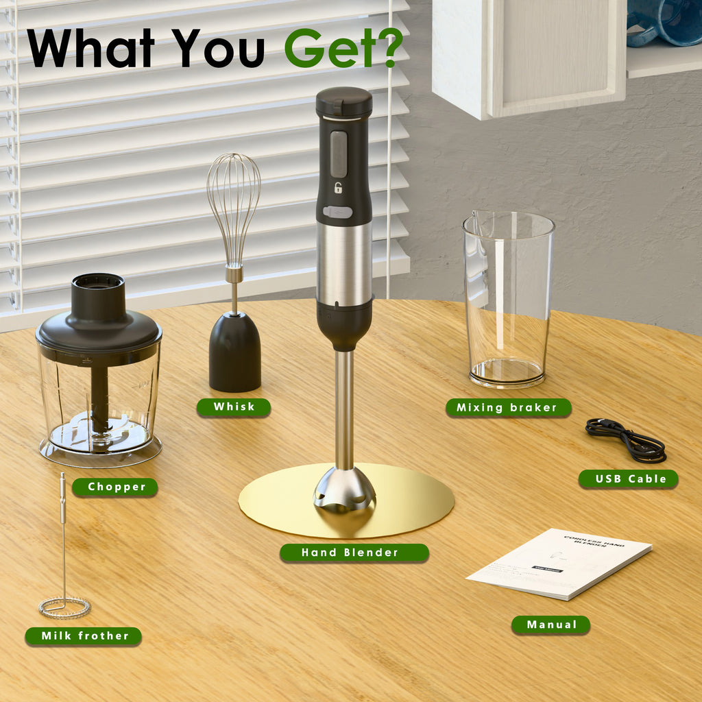 WHALLULTRA - 5-in-1 Cordless Immersion Hand Blender - Variable Speed, Rechargeable Handheld Blender for Smoothies