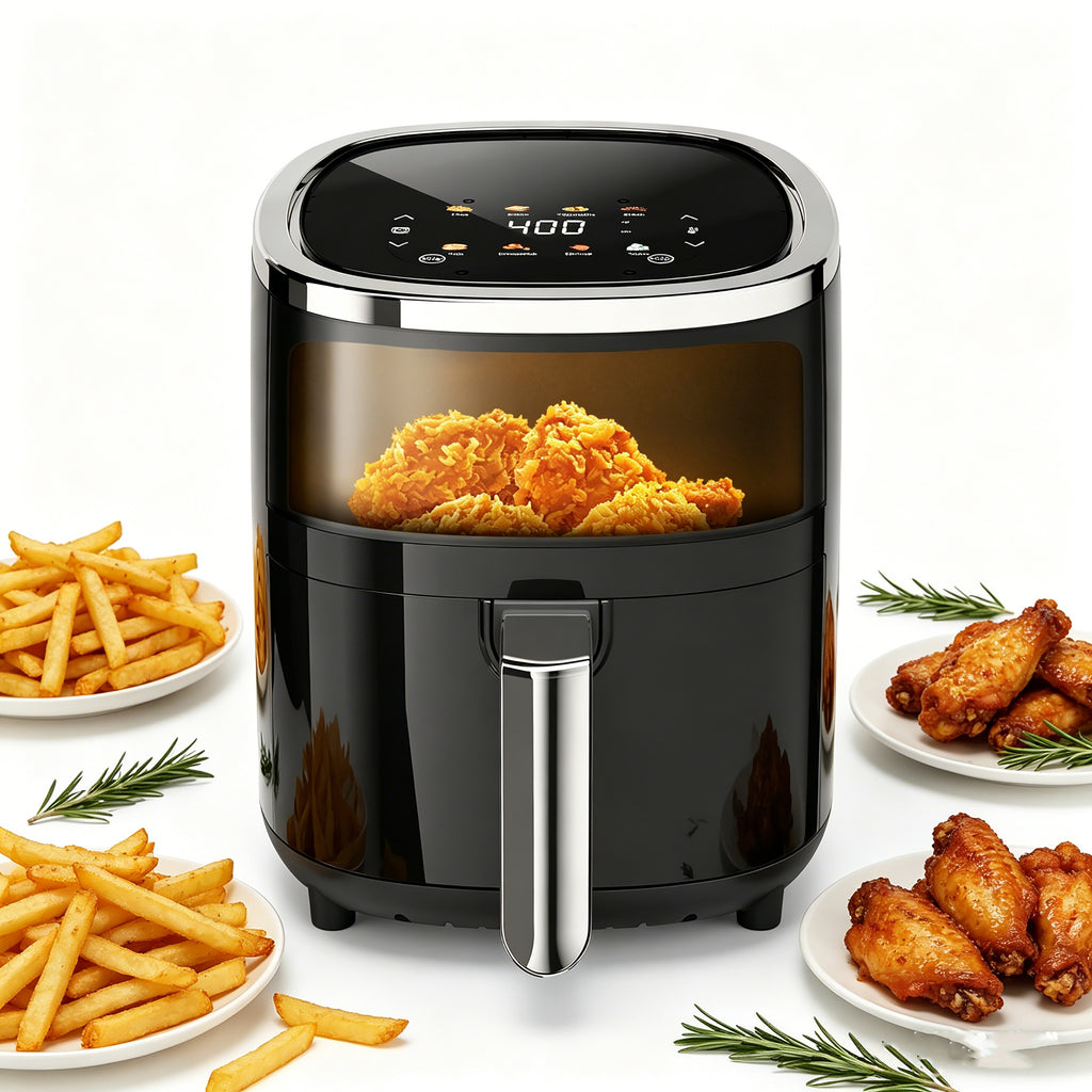 WHALLULTRA 4.0QT Air Fryer, Smart Digital Color Touchscreen Air Fryers with View Window, 12 Presets, Air Fry, Bake, Broil, Dehydrate, Roast, Reheat - Black