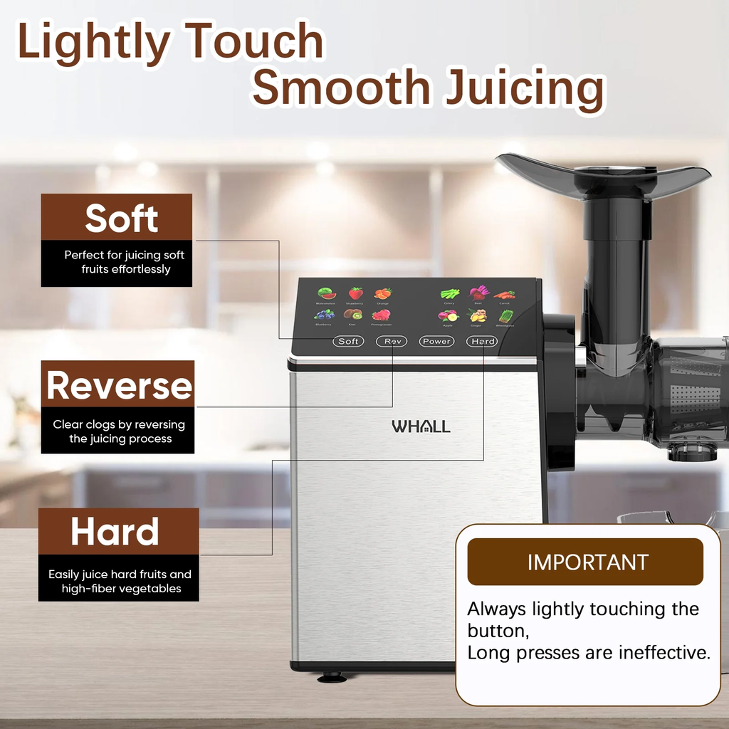 WHALLULTRA Masticating Slow Juicers, Cold Press Juicer Machine, Wide Feed Chute, High Juice Yield, Stainless Steel Masticating Juicer - Silver