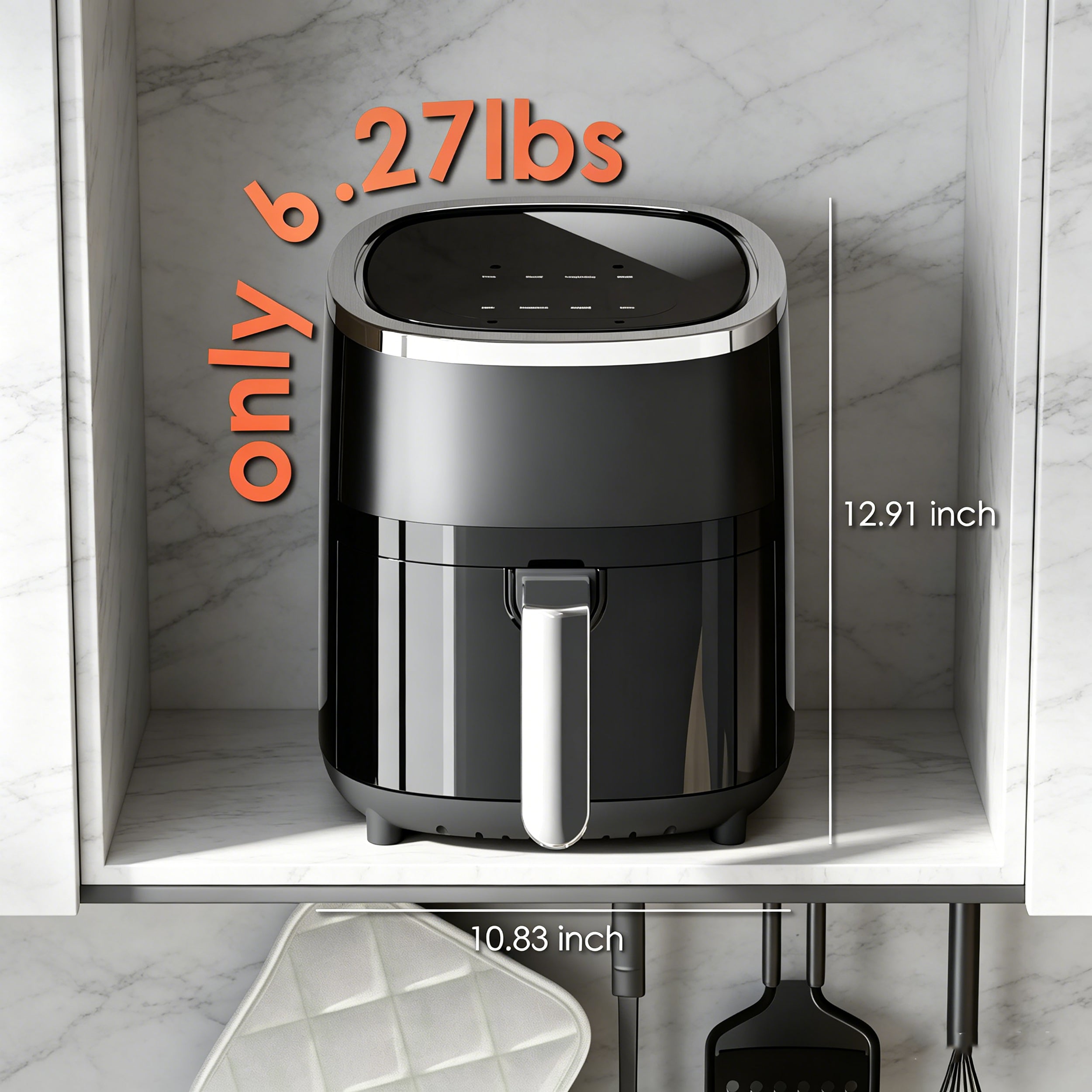 WHALLULTRA 4.0QT Air Fryer, Smart Digital Color Touchscreen Air Fryers with View Window, 12 Presets, Air Fry, Bake, Broil, Dehydrate, Roast, Reheat - Black