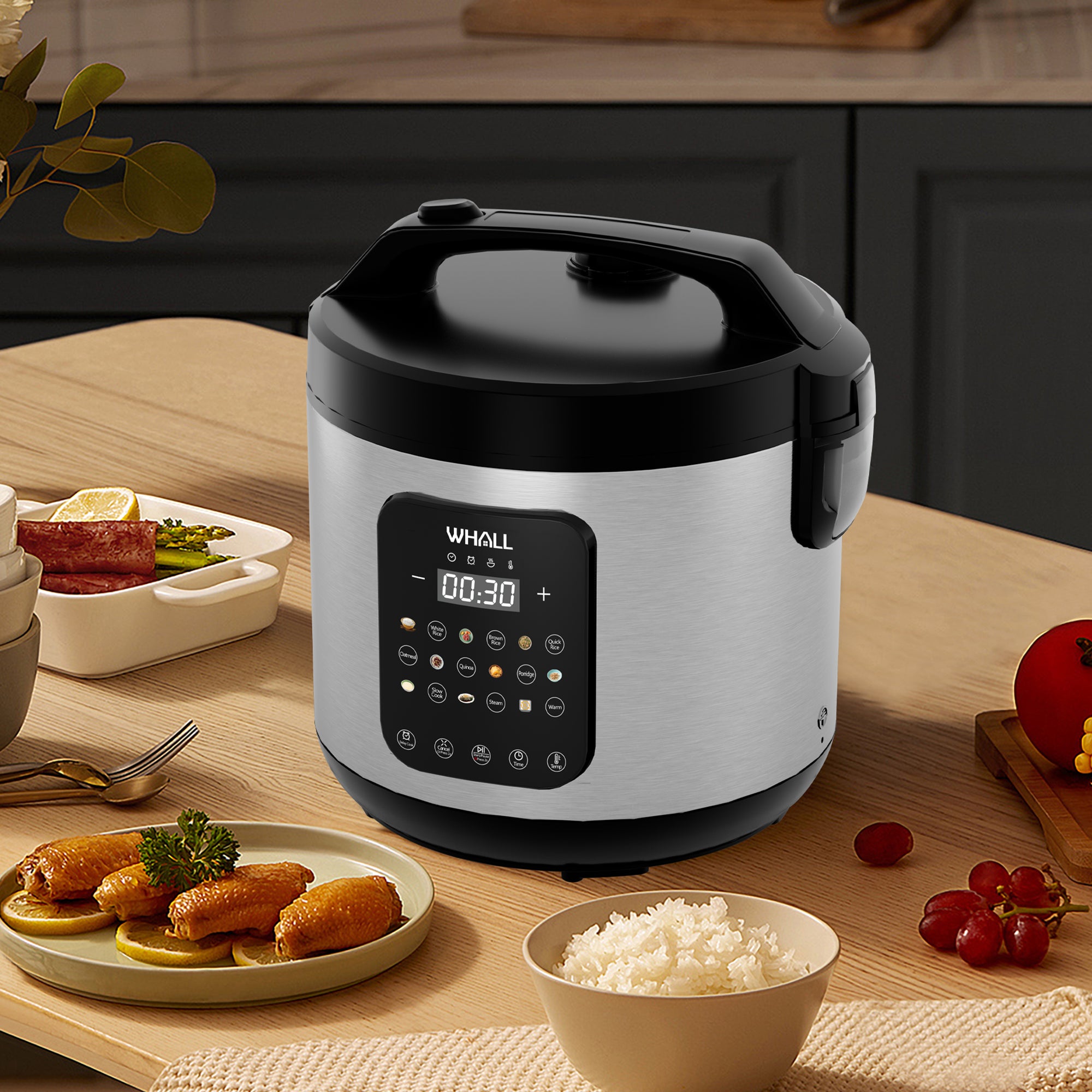 WHALLULTRA 10-Cup Digital Rice Cooker & Steamer, 20-Cup Cooked Capacity, Multi-Function with Slow Cook & Oatmeal Settings, Auto Keep Warm