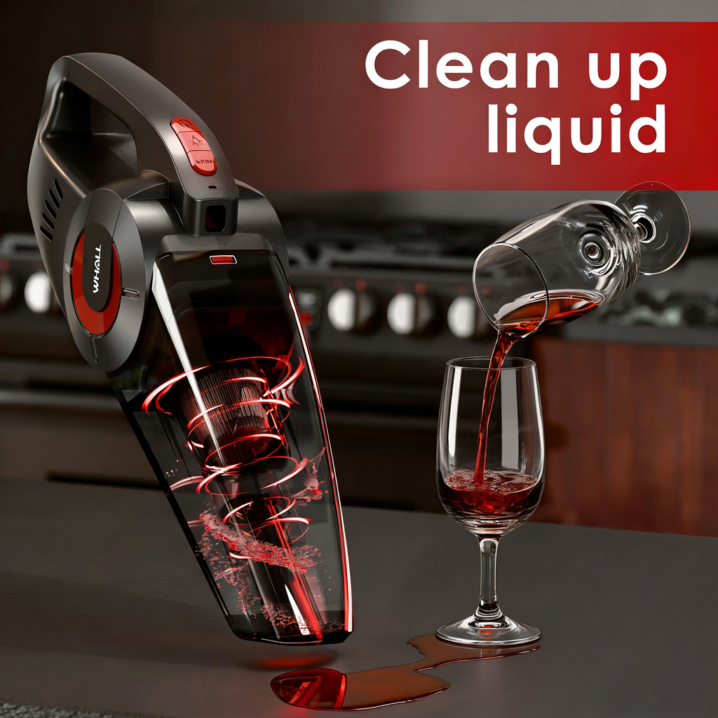 WHALLULTRA Handheld Cordless Car Vacuums, Wet and Dry Use 9KPa Strong Suction Vacuums, Rechargeable Portable Vacuum Cleaner with LED, Charging Dock, Red