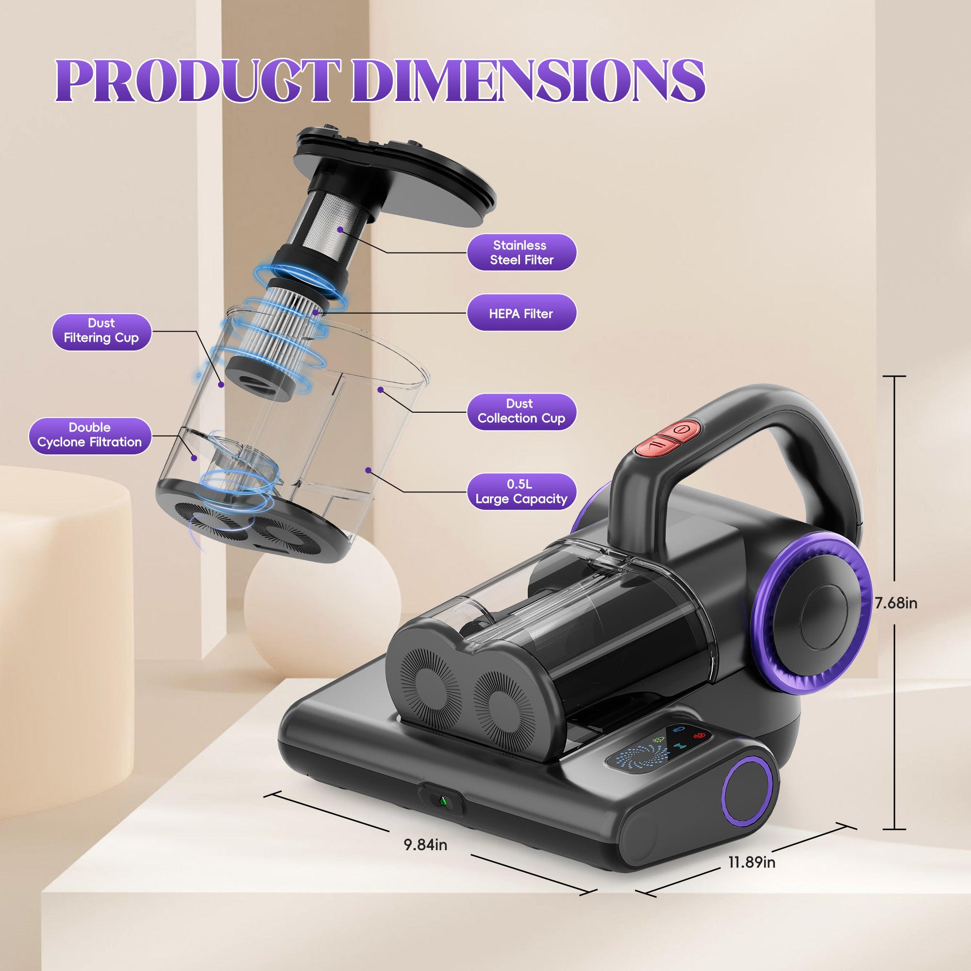 WHALLULTRA Handheld Mattress Vacuum with UV Care, HEPA Filtration