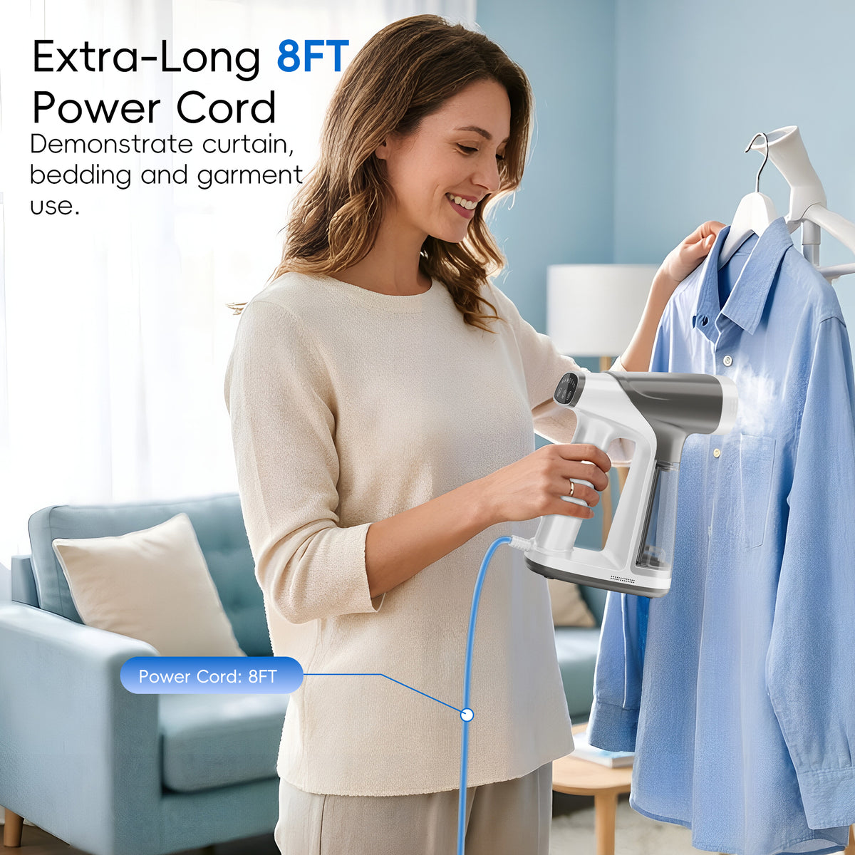 WHALLULTRA Vacuum Garment Steamer, Handheld Clothes Steamer with Suction, 180ML Tank, LED Display, Portable Travel Wrinkle Remover 1200W