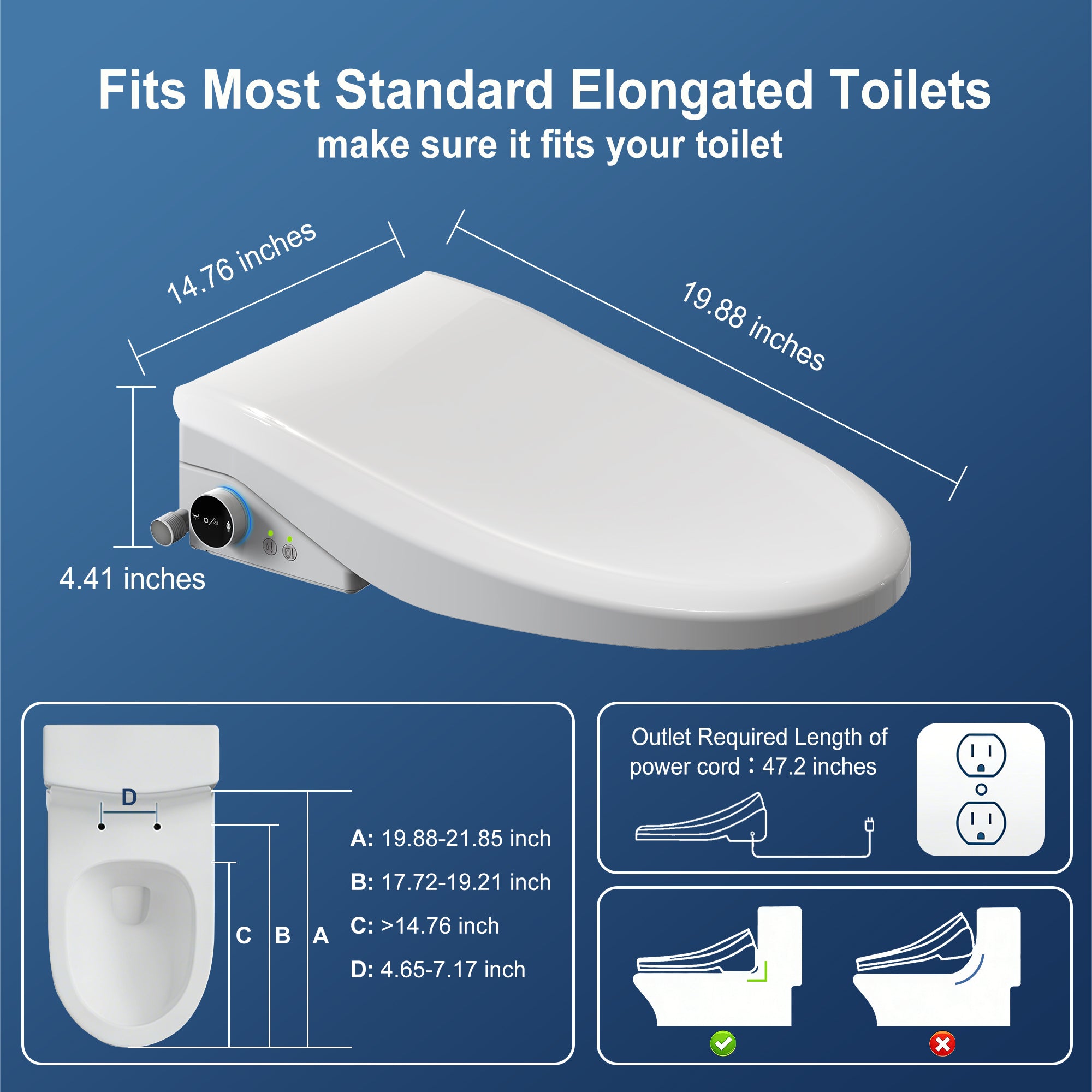 WHALLULTRA Electric Smart Bidet Toilet Seat: Heated Seat, Instant Warm Water, Air Dryer, Stainless Steel Nozzle, Slow Close Lid, Silent