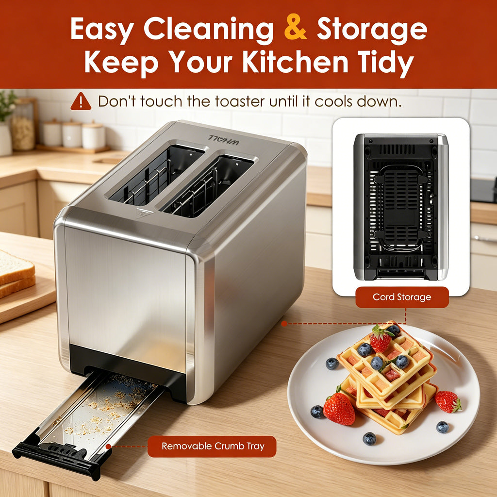WHALLULTRA Touch Screen Toaster 2 Slice, 1.5'' Wide Slot Stainless Steel Toaster with Digital Timer, 6 Bread Types & 6 Shade Settings, Crumb Tray