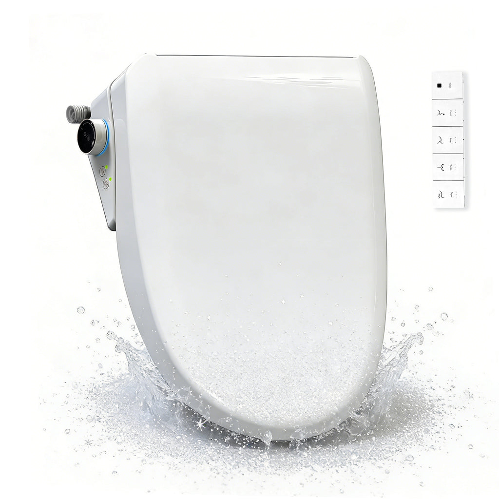 WHALLULTRA Elongated Bidet Toilet Seat with Remote Control, Heated Seat Smart Toilet Seat, Instant Warm Water, Stainless Steel Nozzle, White