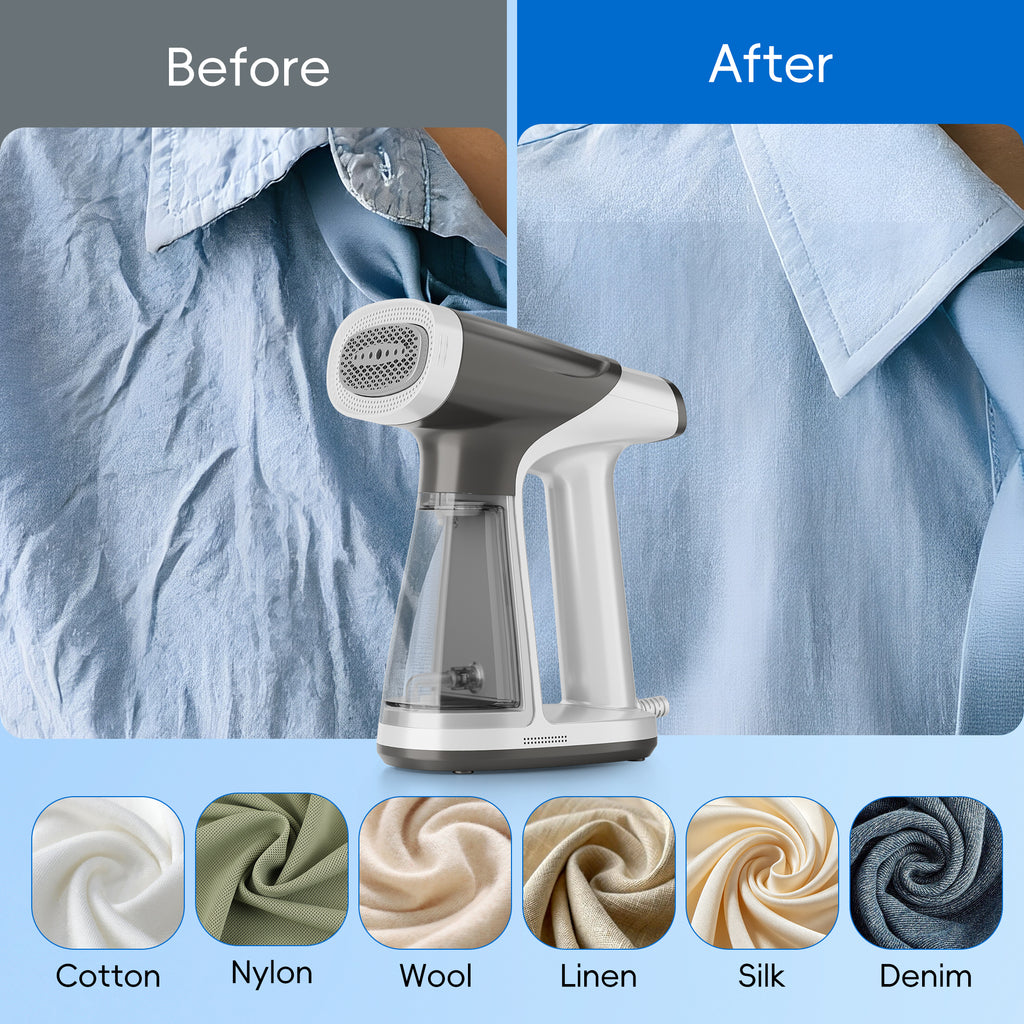 WHALLULTRA Vacuum Garment Steamer, Handheld Clothes Steamer with Suction, 180ML Tank, LED Display, Portable Travel Wrinkle Remover 1200W