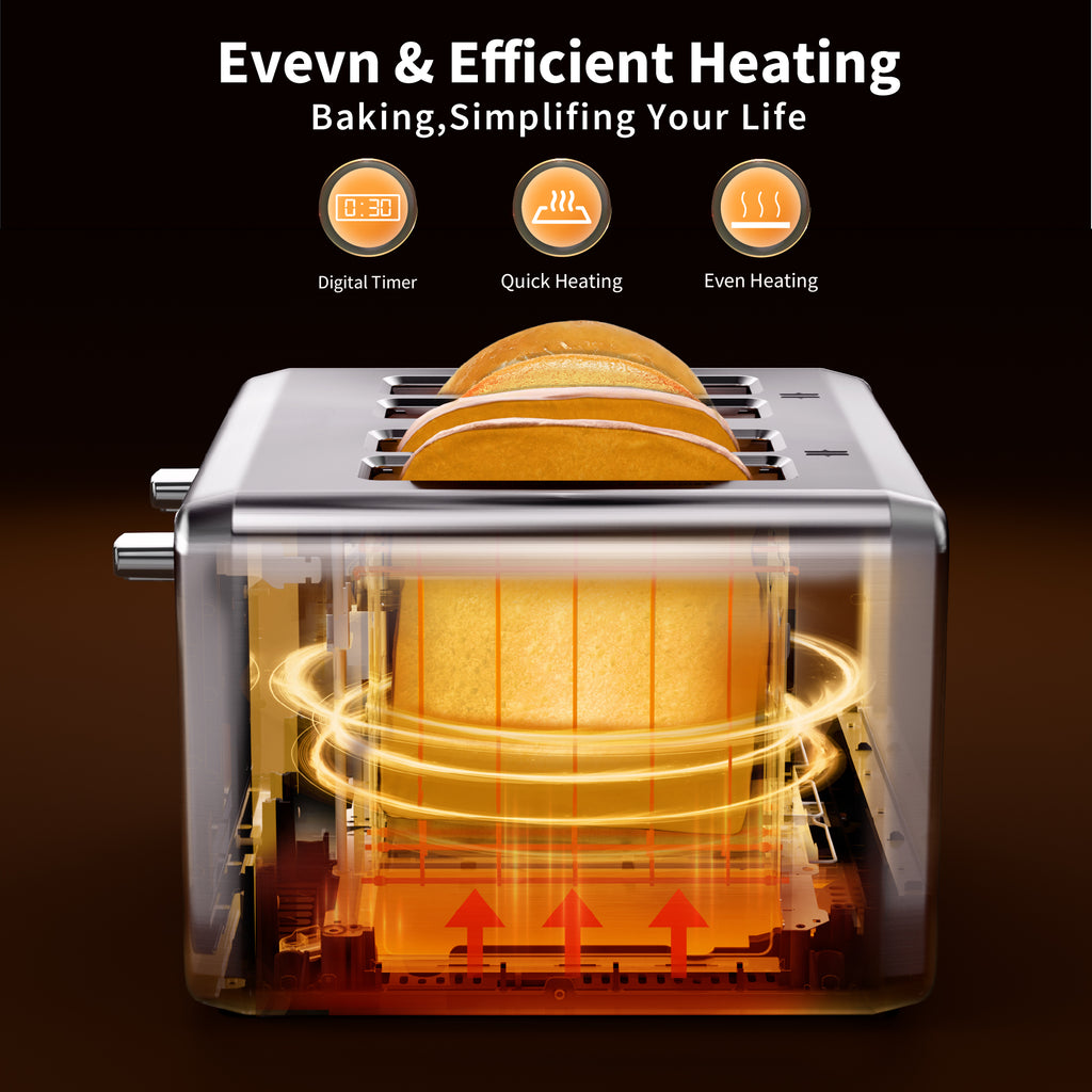 WHALLULTRA Touch Screen Toaster 4 Slice, 1.5'' Extra Wide Slot Smart Toaster with Digital Timer,6 Bread Types & 6 Shade Settings