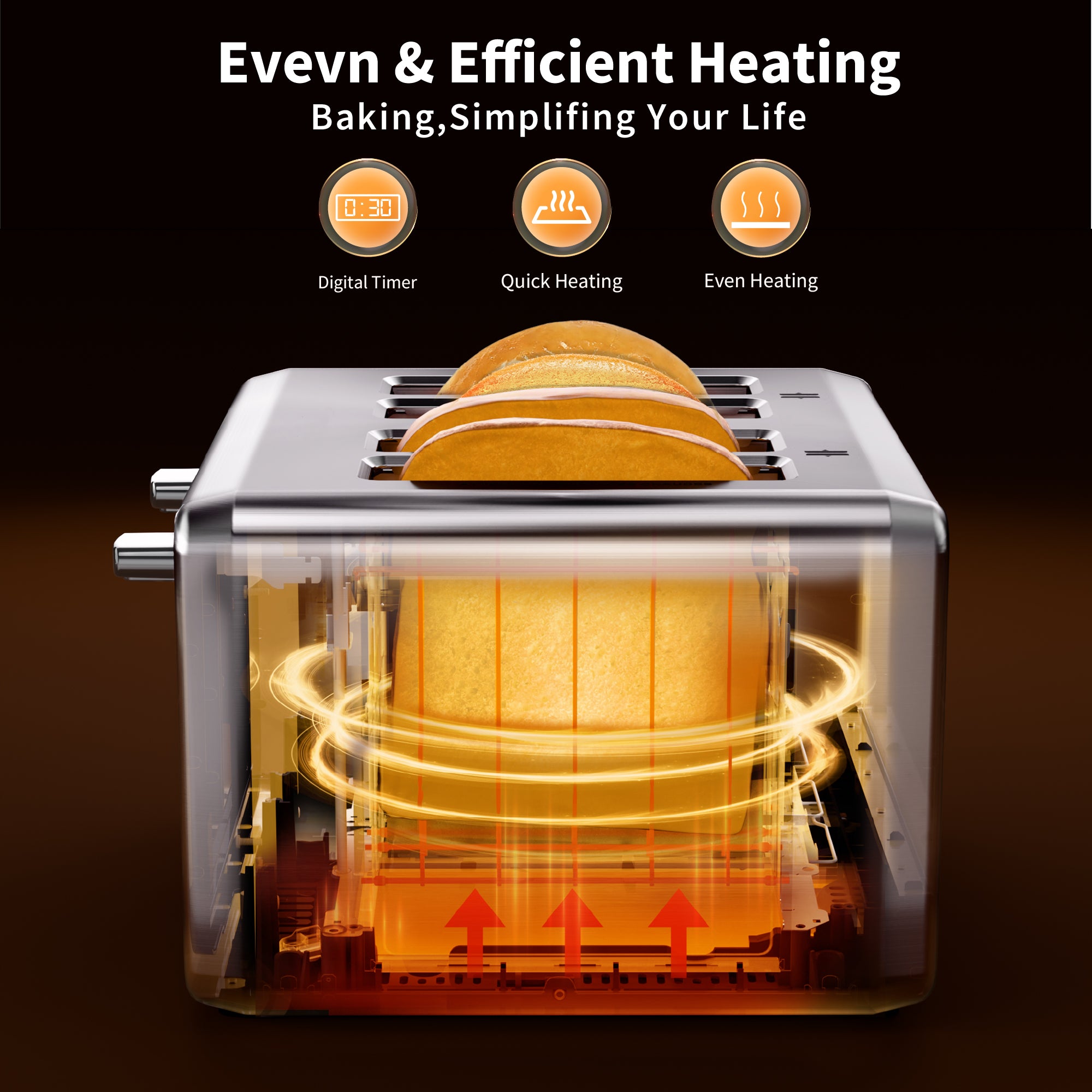 WHALLULTRA Touch Screen Toaster 4 Slice, 1.5'' Extra Wide Slot Smart Toaster with Digital Timer,6 Bread Types & 6 Shade Settings