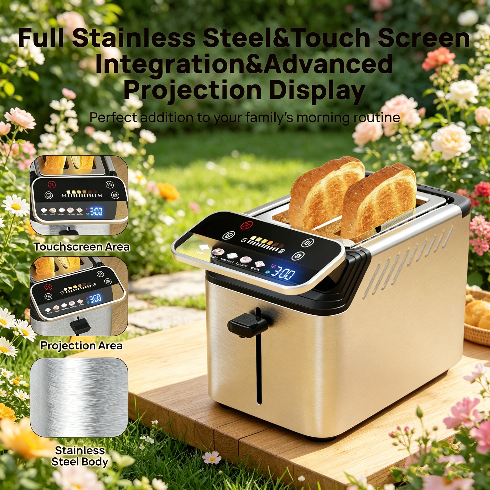 WHALLULTRA Stainless Steel 2-Slice Smart Toaster with Touchscreen, Digital Timer, Extra-Wide Slots, Defrost/Reheat/Bread Type Functions, Warming Rack