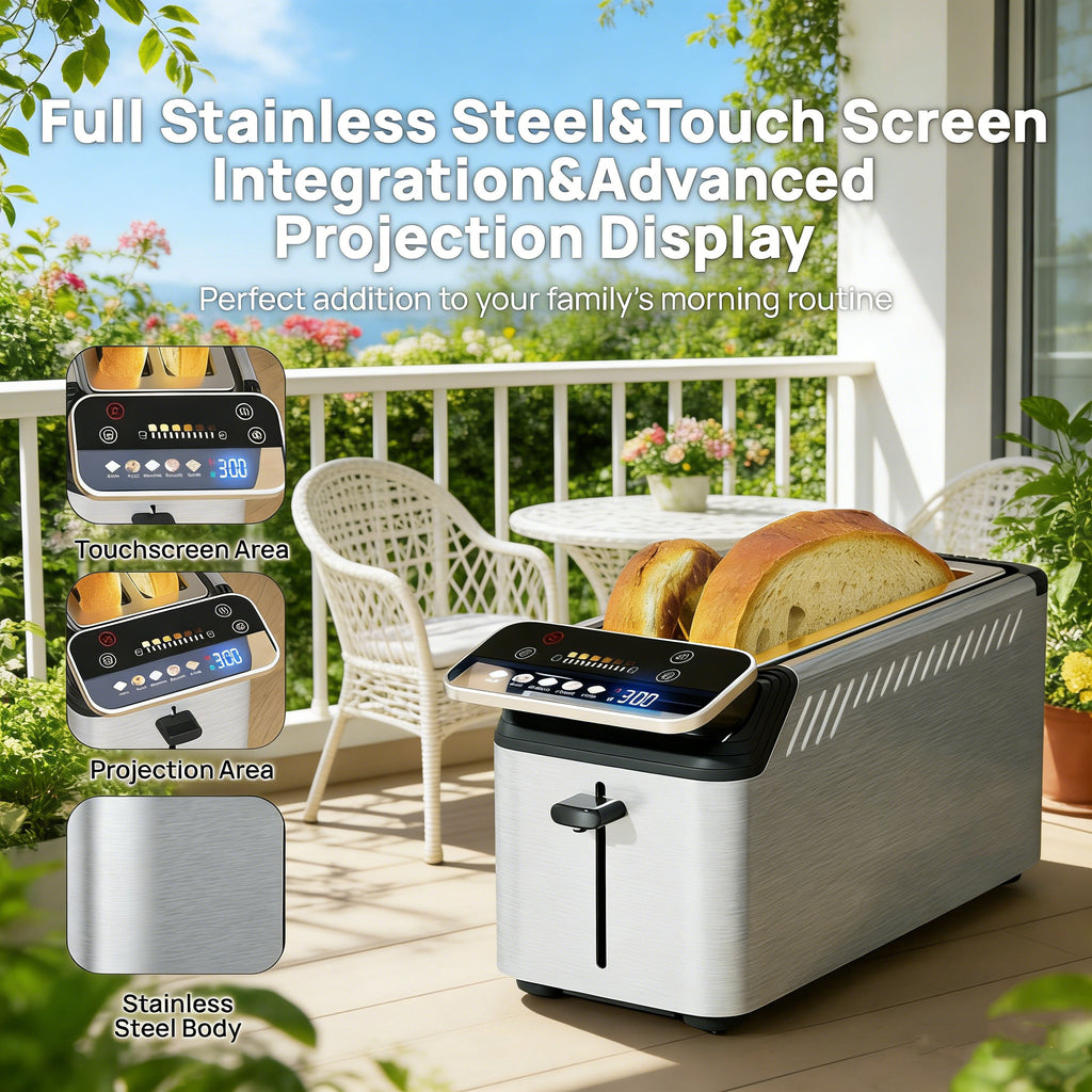 WHALLULTRA 4 Slice Long Slot Toaster, Touch Screen with Projection Display,1.5" Wide Slots, 5 Bread Types & 11 Shade Settings