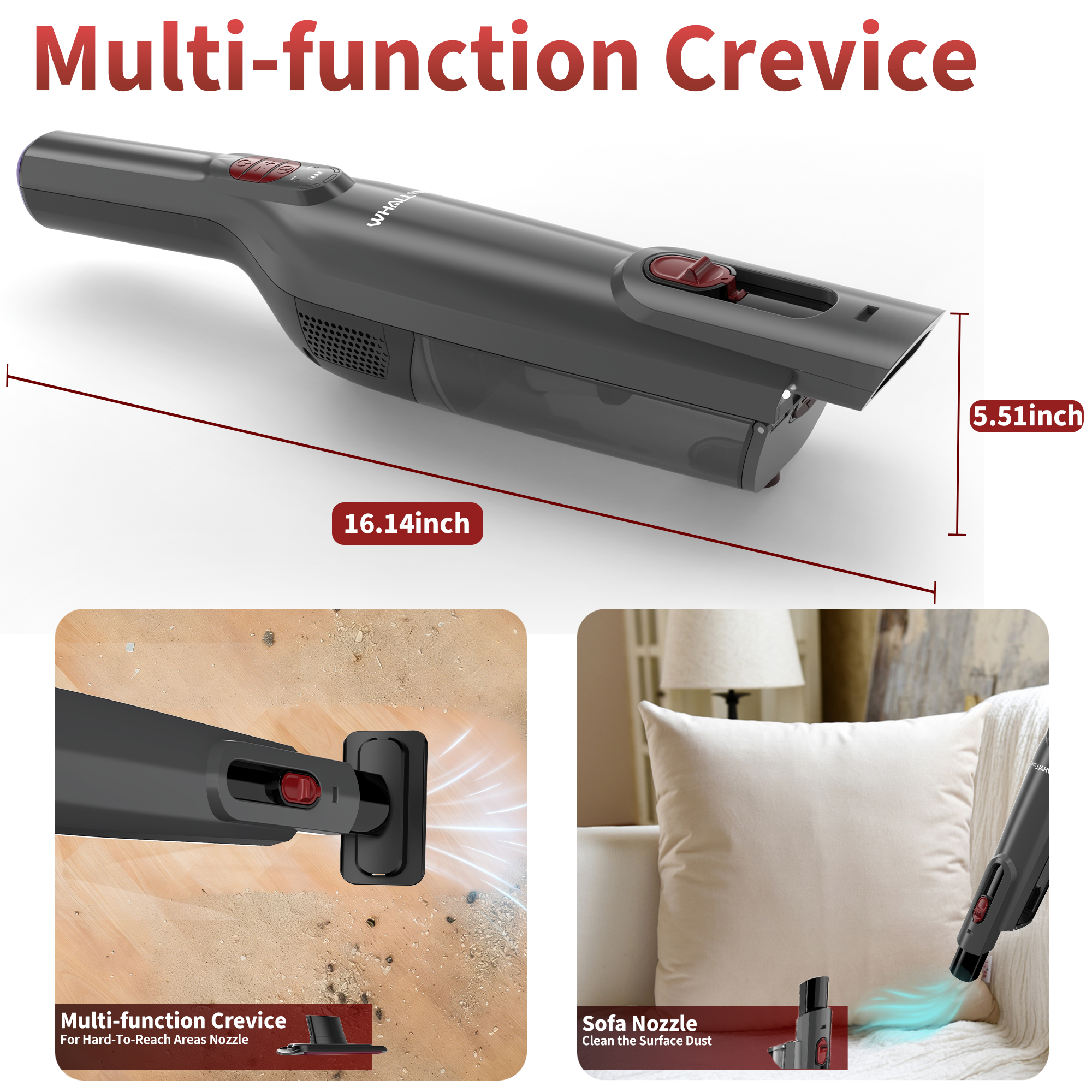 WHALLULTRA Handheld Vacuum Cleaner, Lightweight Portable Car Vacuum Cleaner, Cordless Vacuum with Charging Dock, LED Light, Multi-Accessories