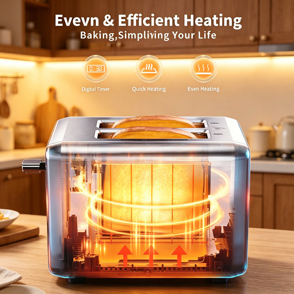 WHALLULTRA Toaster 2 slice, 6 Bread Shade Settings,Stainless Steel Toasters with Bagel,Cancel,Defrost Function,Removable Crumb Tray,sliver