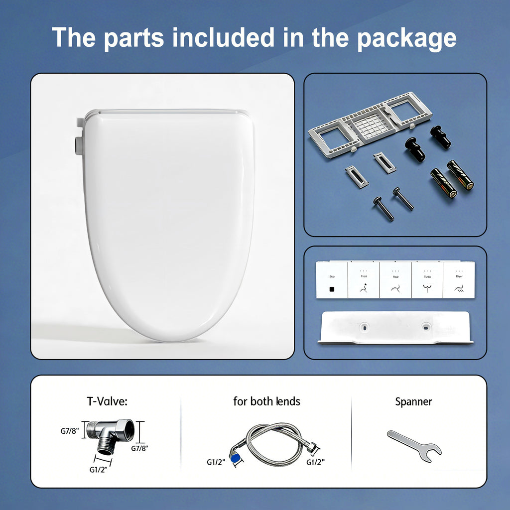 WHALLULTRA Elongated Bidet Toilet Seat with Remote Control, Heated Seat Smart Toilet Seat, Instant Warm Water, Stainless Steel Nozzle, White