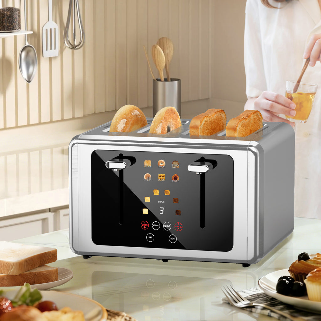 WHALLULTRA Touch Screen Toaster 4 Slice, 1.5'' Extra Wide Slot Smart Toaster with Digital Timer,6 Bread Types & 6 Shade Settings