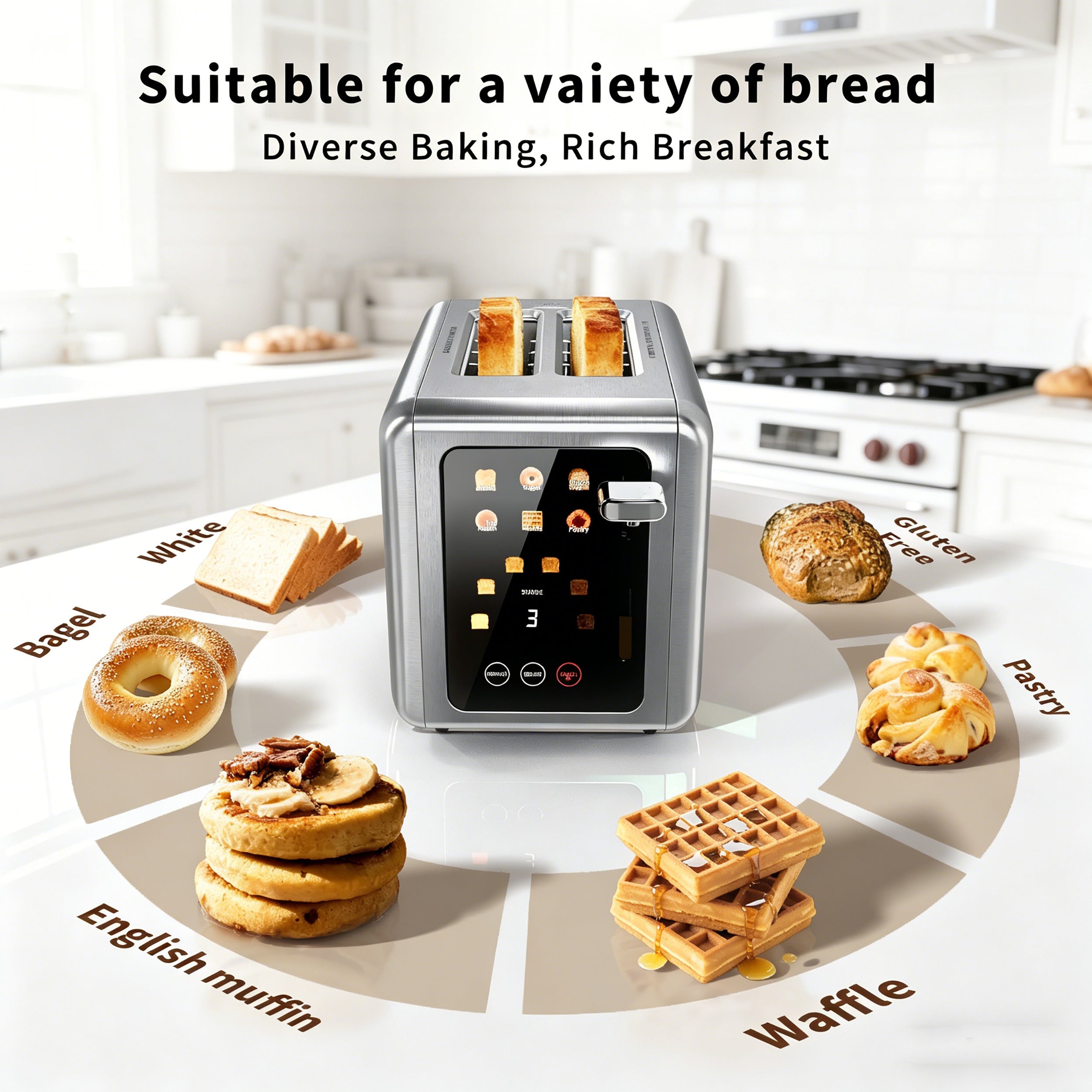 WHALLULTRA Toaster 2 slice, 6 Bread Shade Settings,Stainless Steel Toasters with Bagel,Cancel,Defrost Function,Removable Crumb Tray,sliver