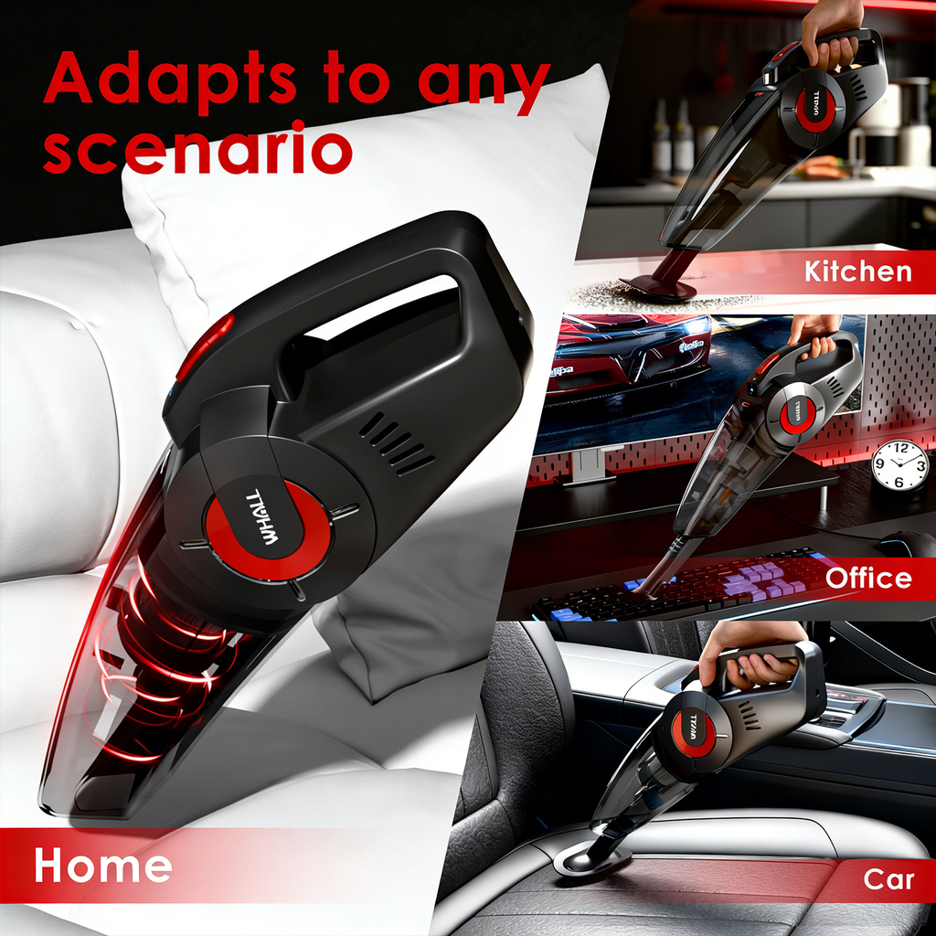 WHALLULTRA Handheld Cordless Car Vacuums, Wet and Dry Use 9KPa Strong Suction Vacuums, Rechargeable Portable Vacuum Cleaner with LED, Charging Dock, Red
