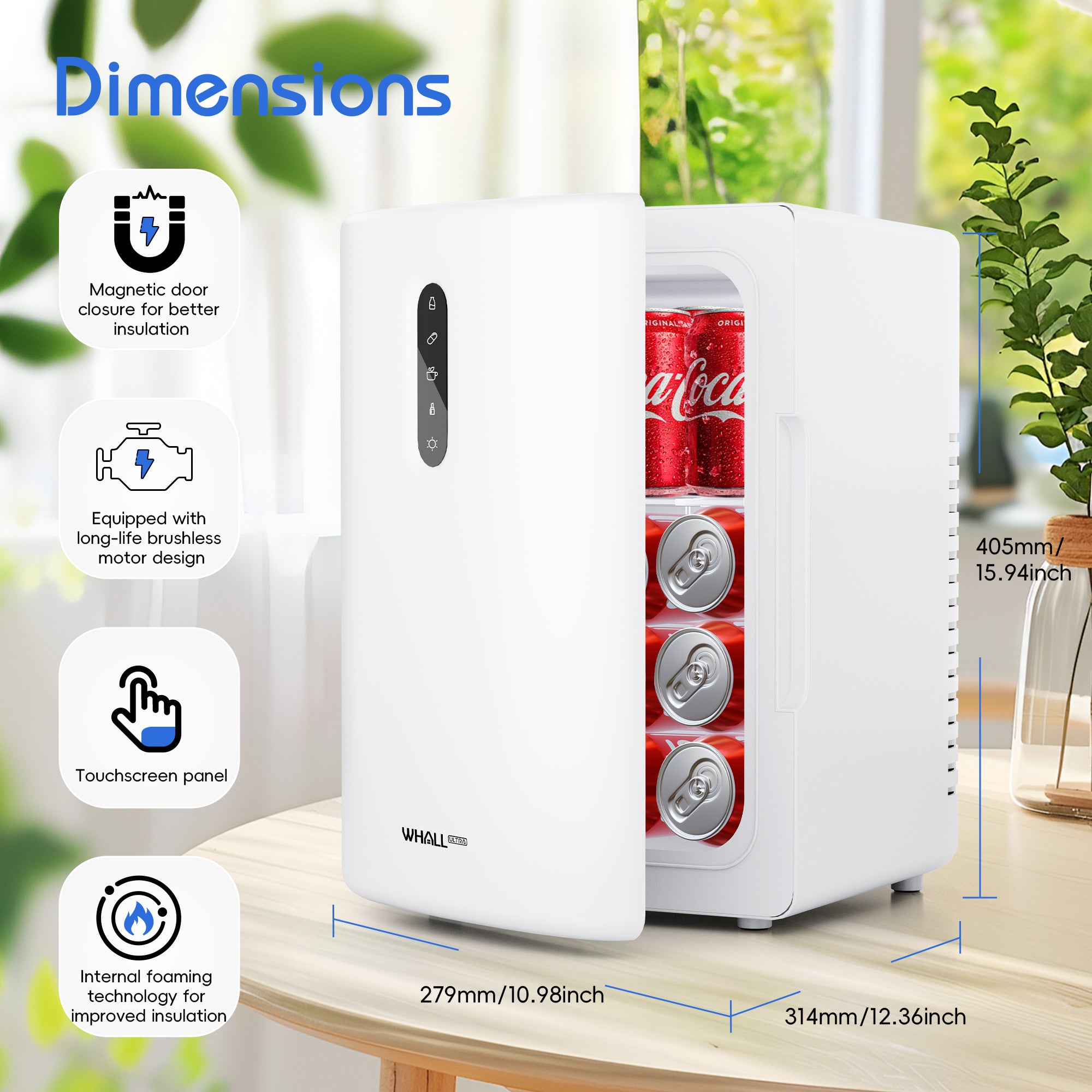 WHALL ULTRA 12L Mini Fridge Cooler & Warmer, Dual Power Portable Electric Refrigerator for Bedroom, Car, Skincare, Camping