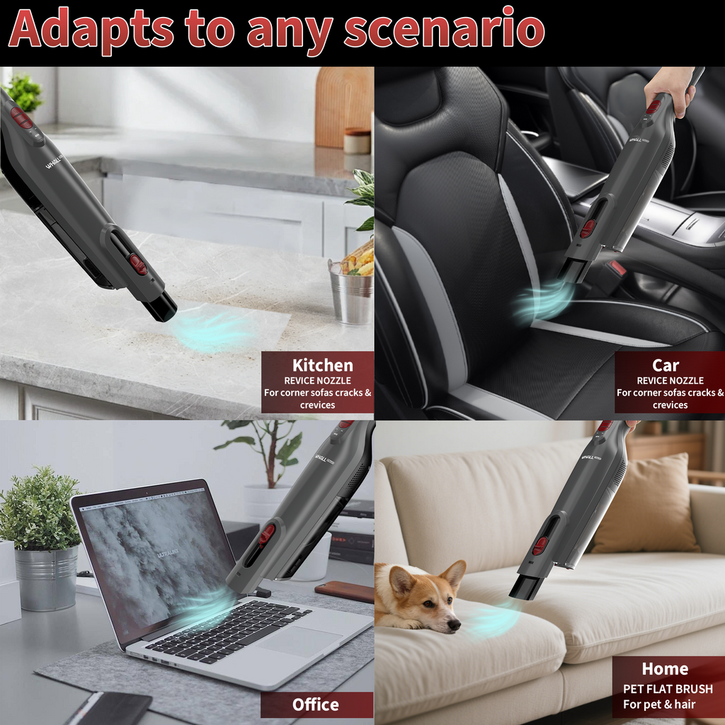 WHALLULTRA Handheld Vacuum Cleaner, 15kPa Powerful Suction Cordless Hand Vacuum with Bldc Motor, LED Light and Charging Dock for Home and Office