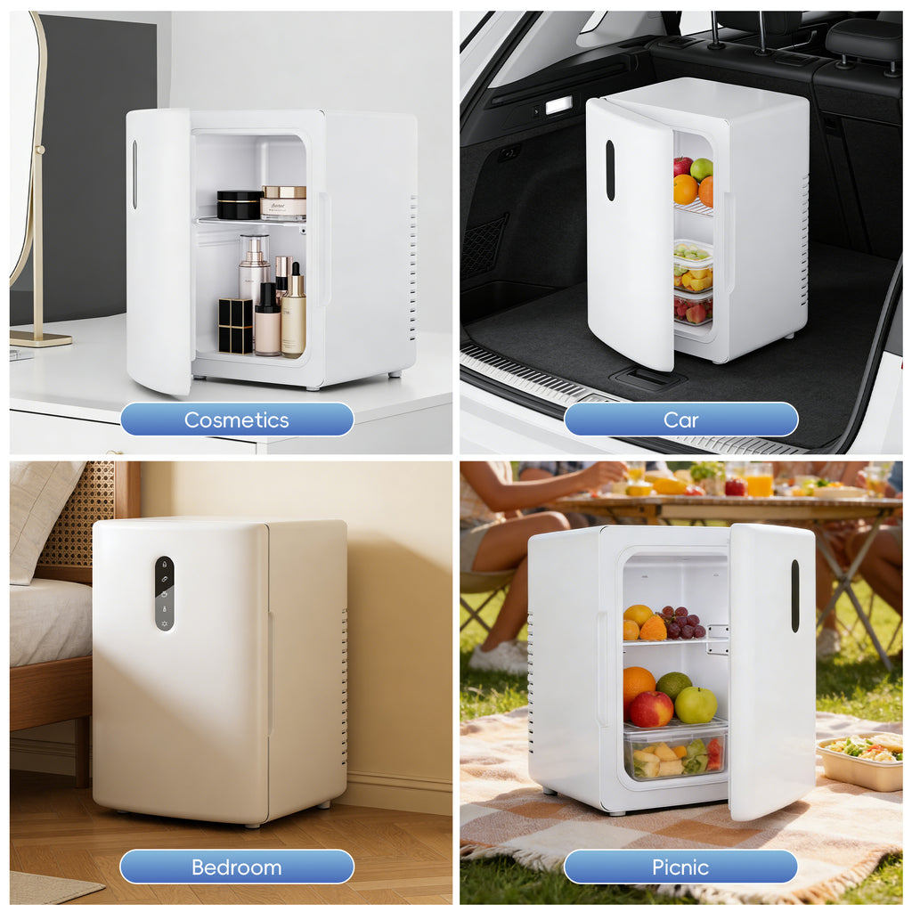 12L Mini Fridge, 15 Can Touchscreen Cooler & Warmer, AC/DC, 31dB Quiet, Cools 28°F/Heats 140°F, for Skincare, Drinks