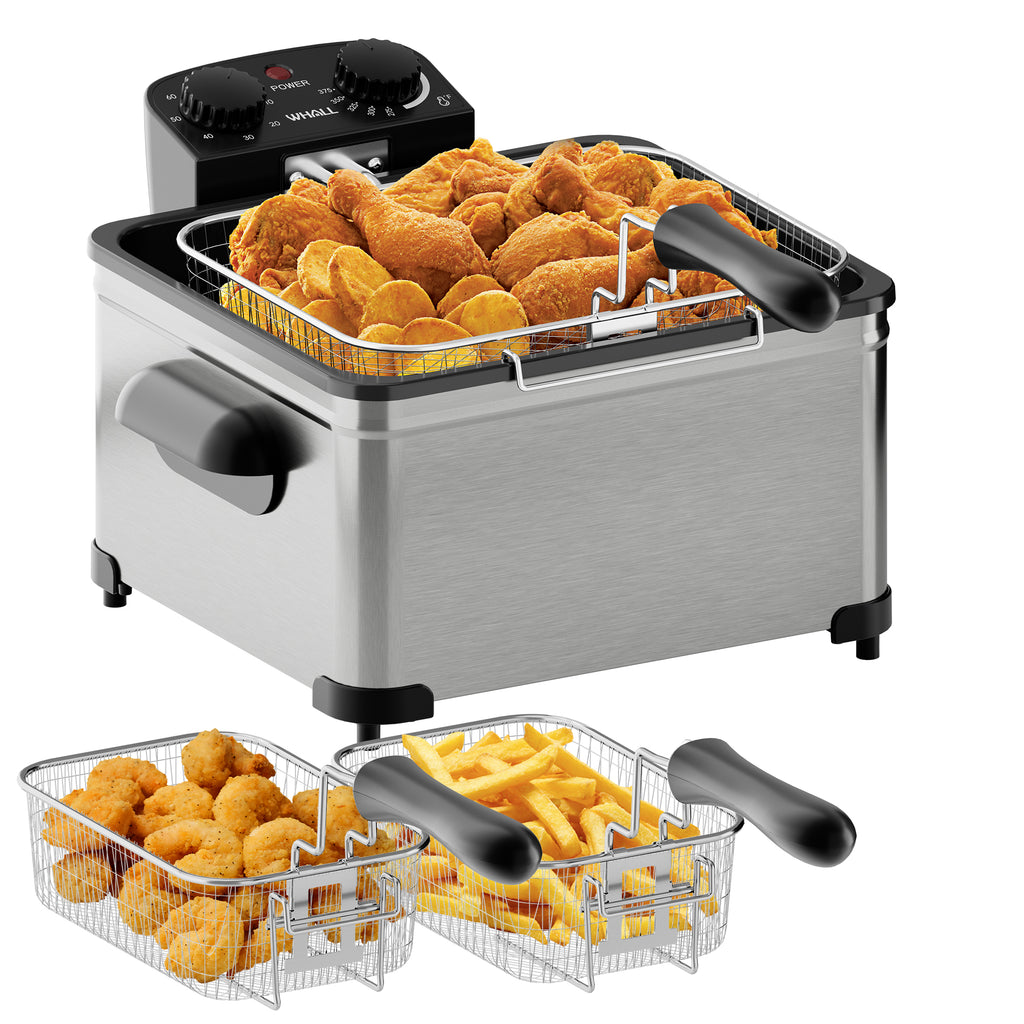 WHALLULTRA 5.3QT Electric Deep Fryer, 1700W Stainless Steel Oil Fryer with Triple Baskets, Adjustable Temperature, Perfect for Family Meals and Parties