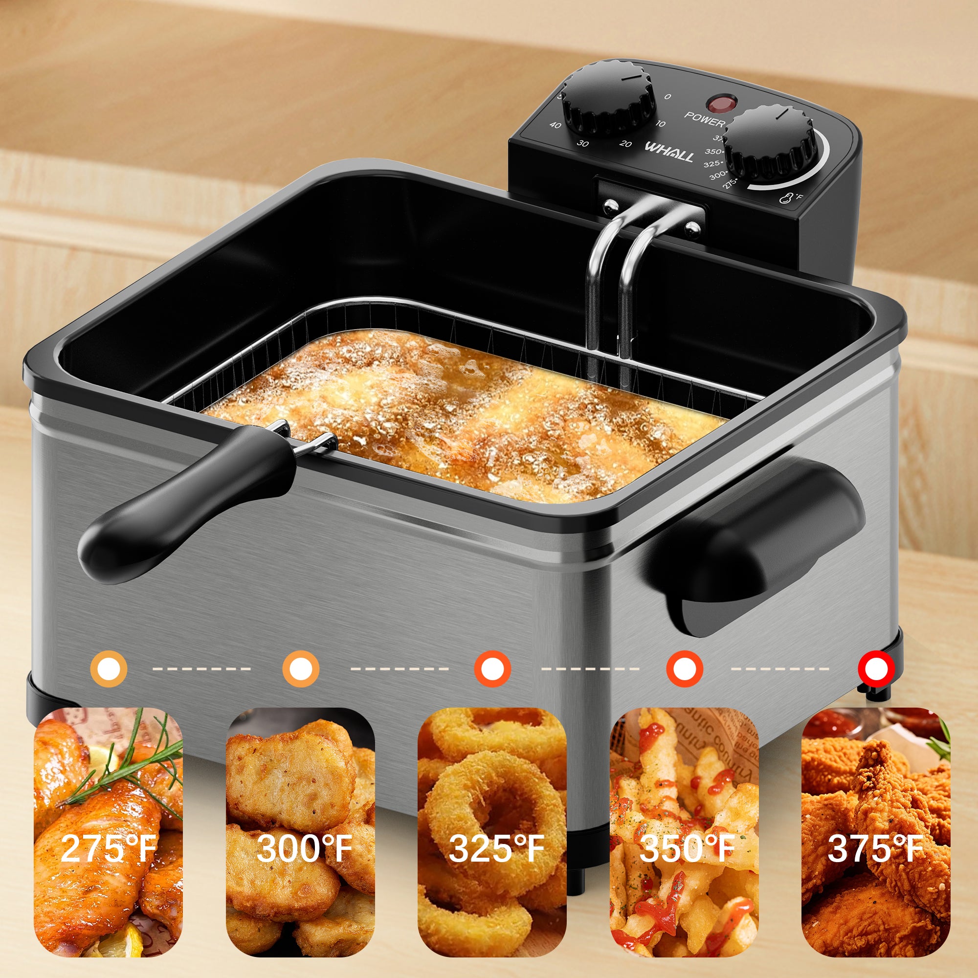 WHALLULTRA 5.3QT Electric Deep Fryer, 1700W Stainless Steel Oil Fryer with Triple Baskets, Adjustable Temperature, Perfect for Family Meals and Parties