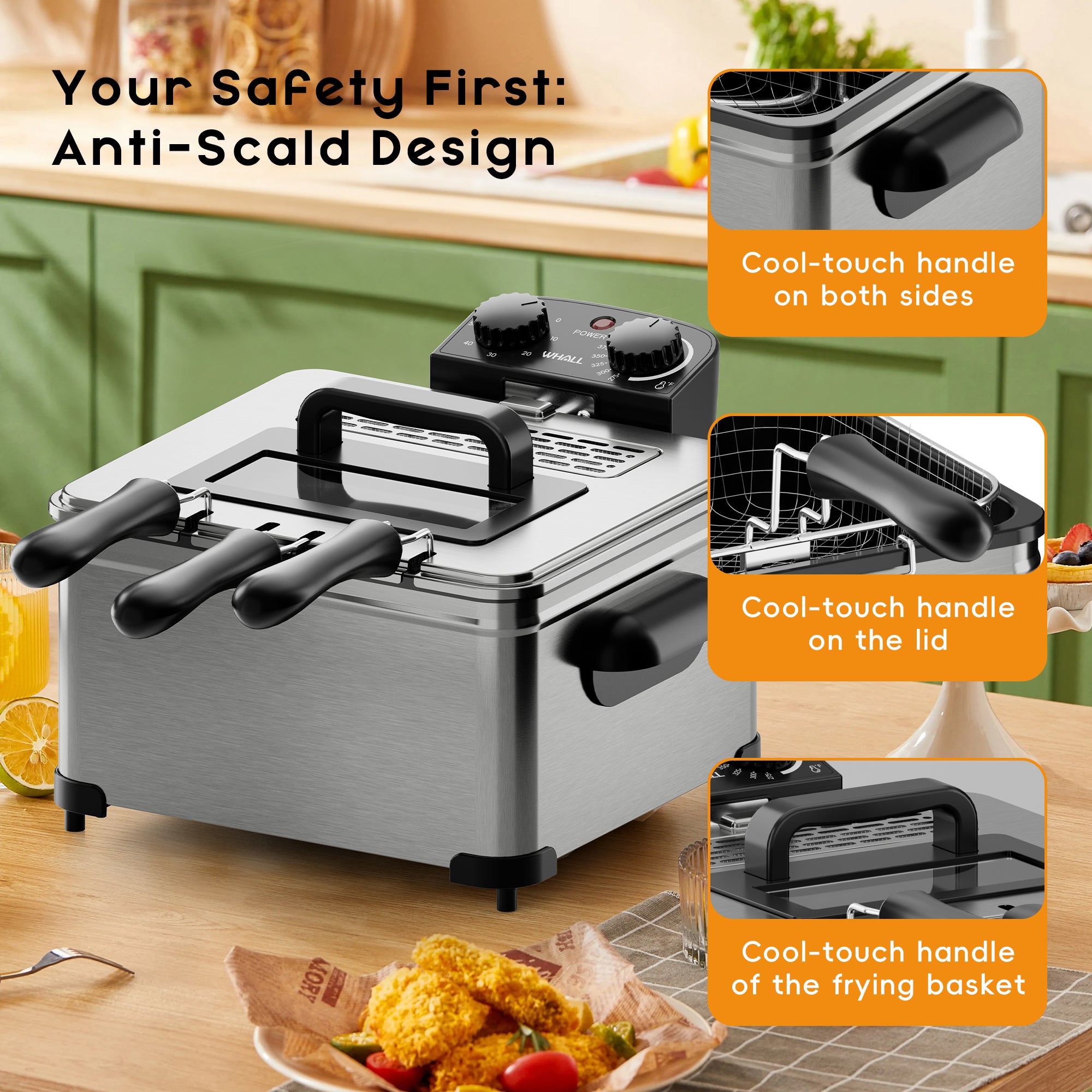 WHALLULTRA 5.3QT Electric Deep Fryer, 1700W Stainless Steel Oil Fryer with Triple Baskets, Adjustable Temperature, Perfect for Family Meals and Parties