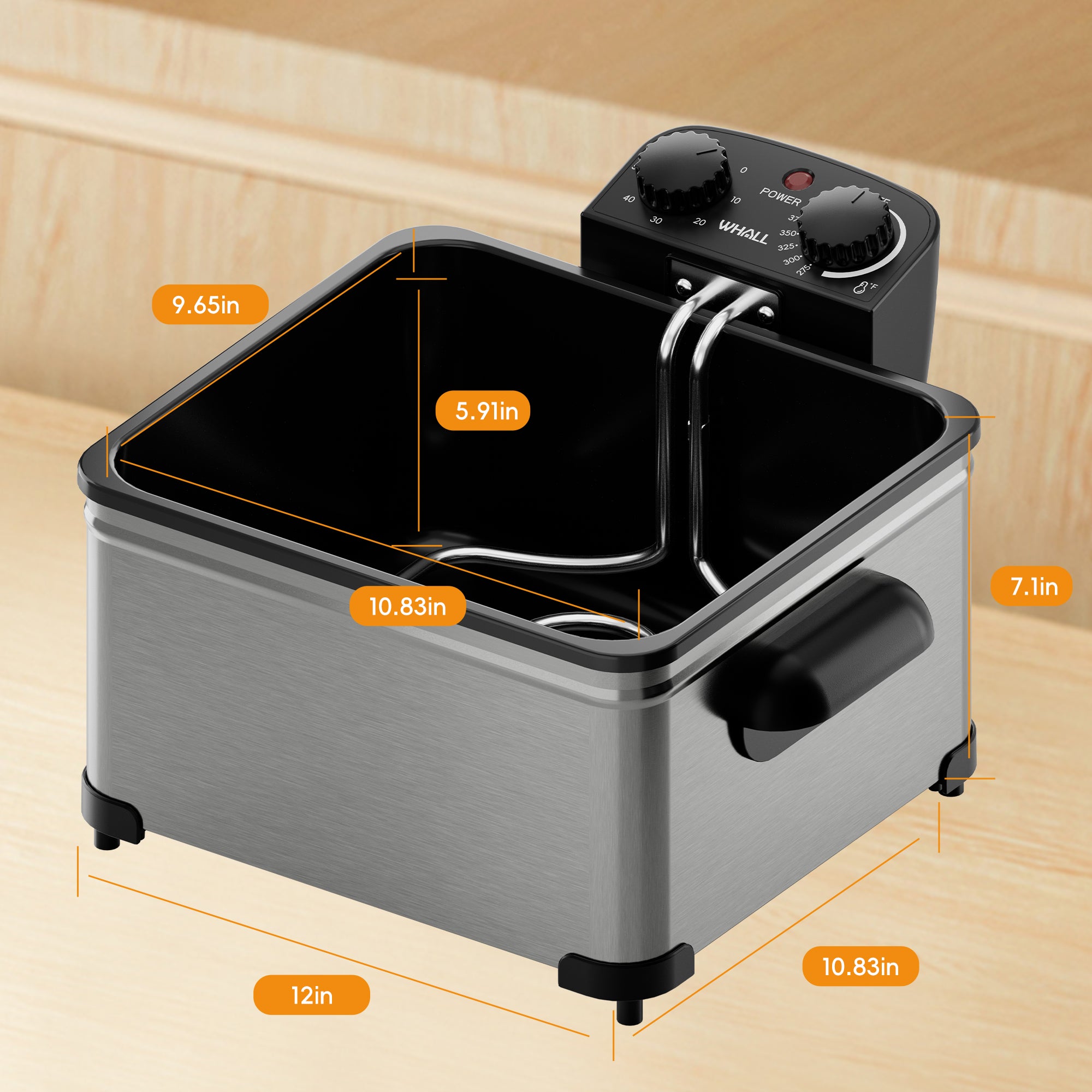 WHALLULTRA 5.3QT Electric Deep Fryer, 1700W Stainless Steel Oil Fryer with Triple Baskets, Adjustable Temperature, Perfect for Family Meals and Parties