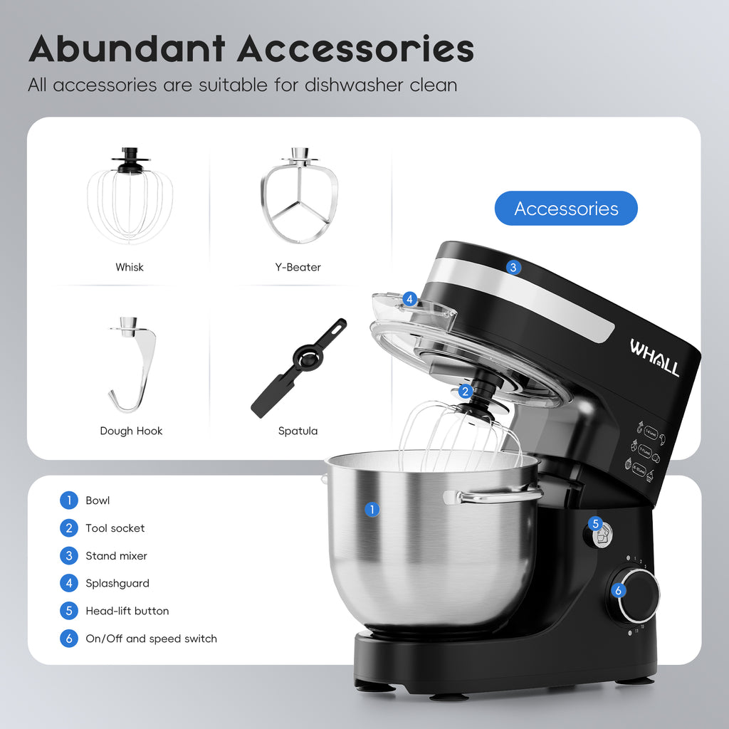 WHALLULTRA Stand Mixer, 12-Speed Tilt-Head Kitchen Mixer with Dough Hook, Whisk, Beater, and Stainless Steel Bowl – Powerful Electric Food Mixer for Baking