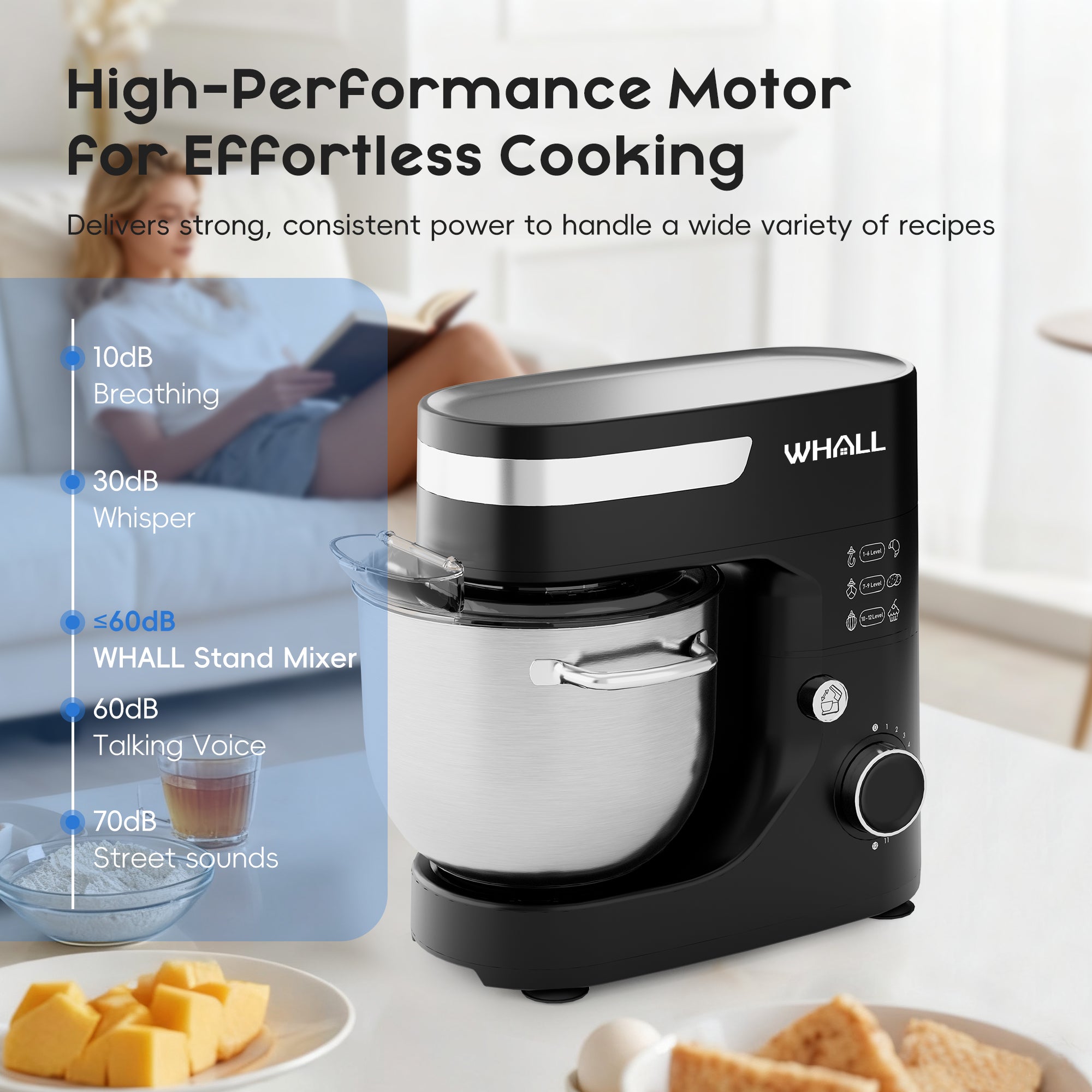 WHALLULTRA Stand Mixer, 12-Speed Tilt-Head Kitchen Mixer with Dough Hook, Whisk, Beater, and Stainless Steel Bowl – Powerful Electric Food Mixer for Baking