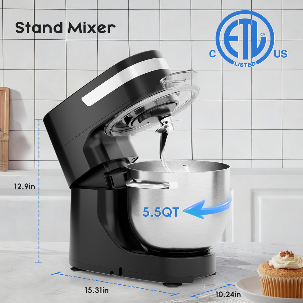 WHALLULTRA Stand Mixer, 12-Speed Tilt-Head Kitchen Mixer with Dough Hook, Whisk, Beater, and Stainless Steel Bowl – Powerful Electric Food Mixer for Baking